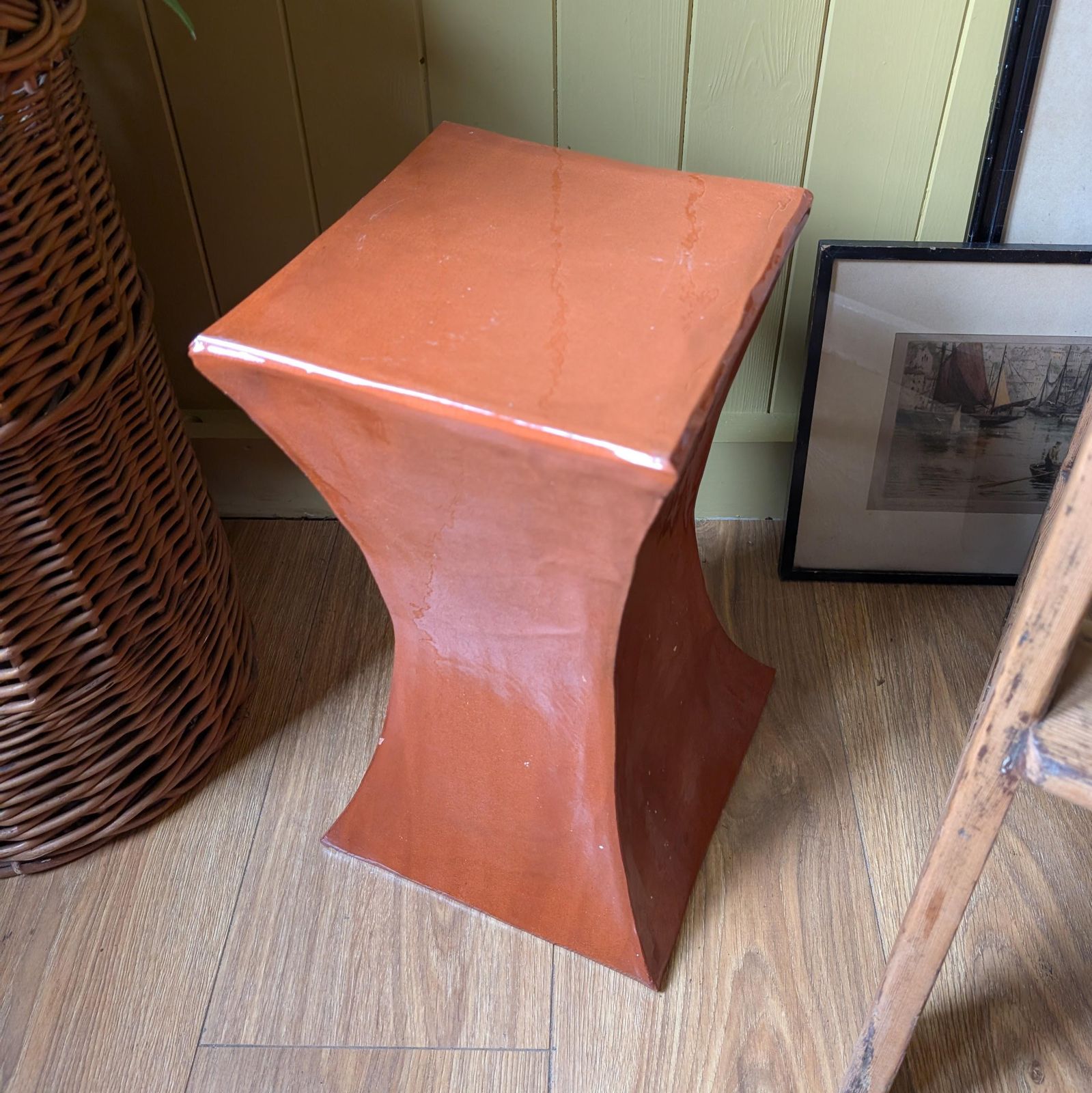 Mid Century Terracotta Ceramic Pedestal Side Table, 1960s/70s photo vinterior