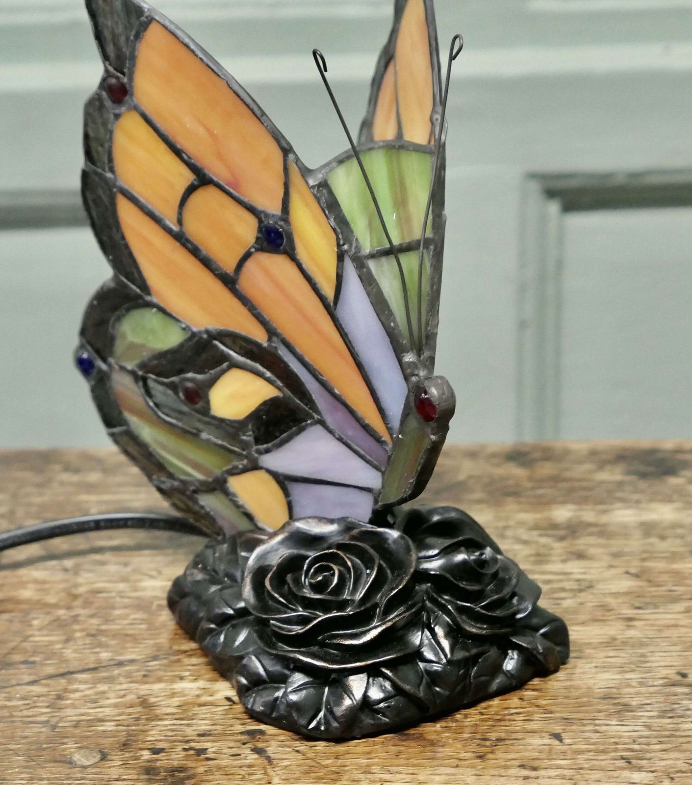 French Glass Tiffany Style Lamp In The Form Of A Butterfly photo 360.0