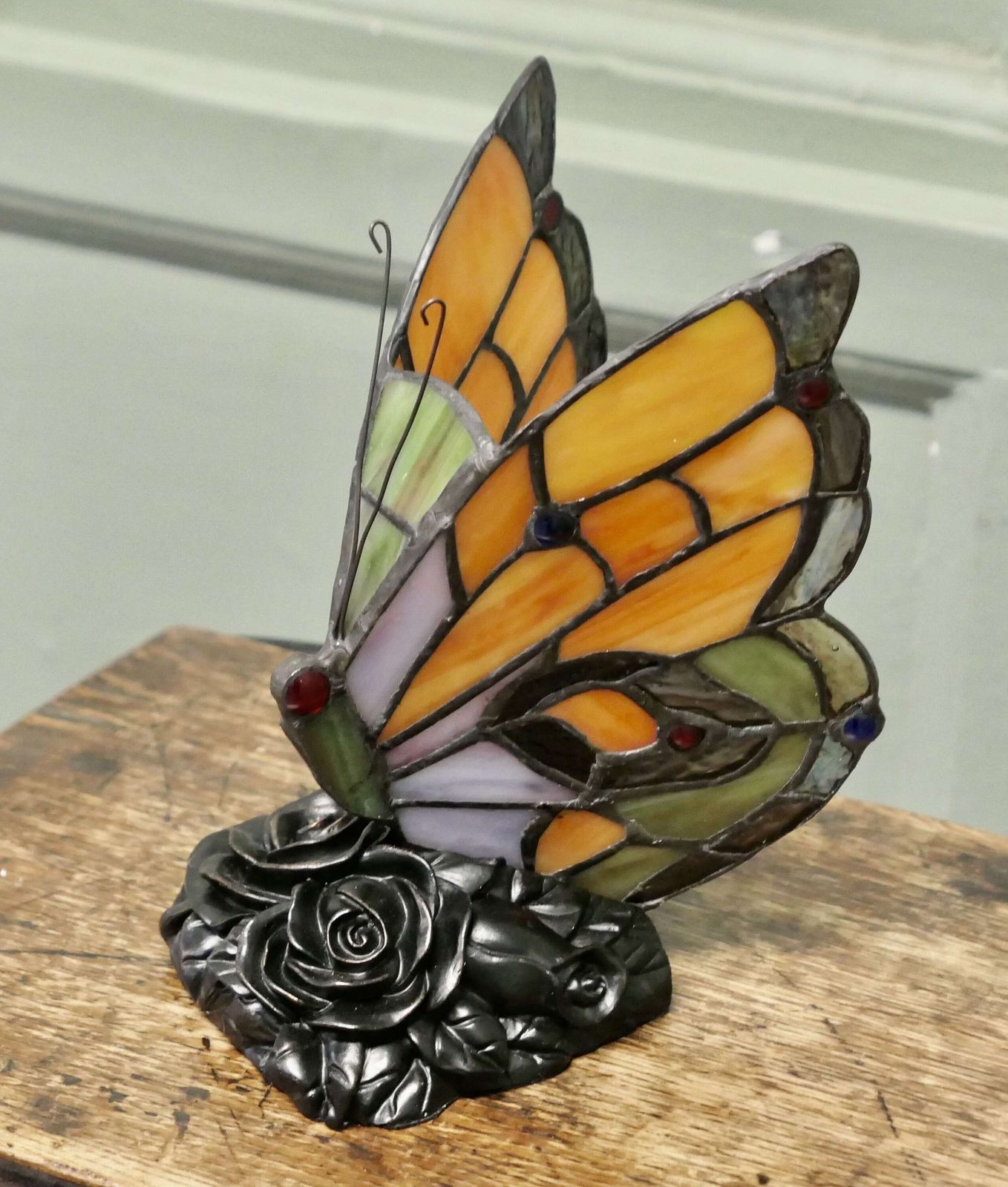 French Glass Tiffany Style Lamp In The Form Of A Butterfly photo vinterior