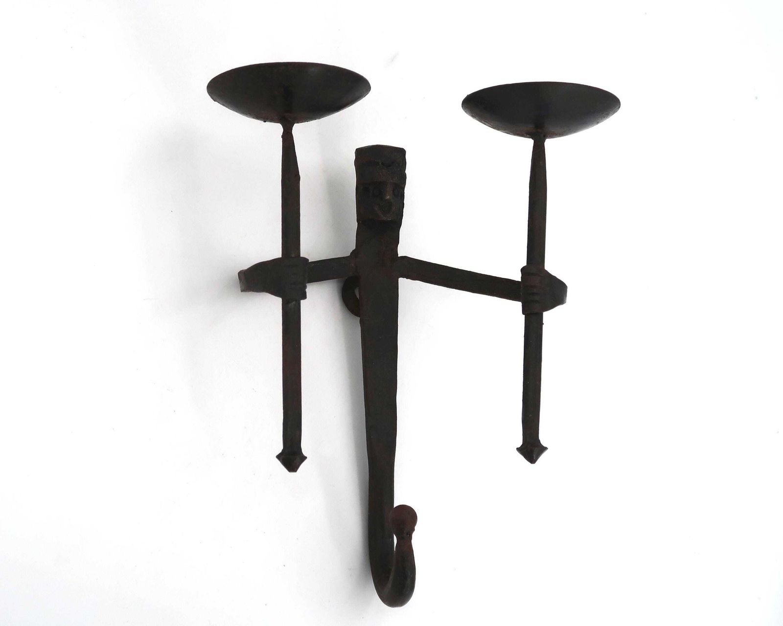 French Wall Anthropomorphic Wrought Iron Candle Holder, 1950s / Candleholder, Jean Touret Marolles Style, Brut Brutalist, Home Decor photo for sale