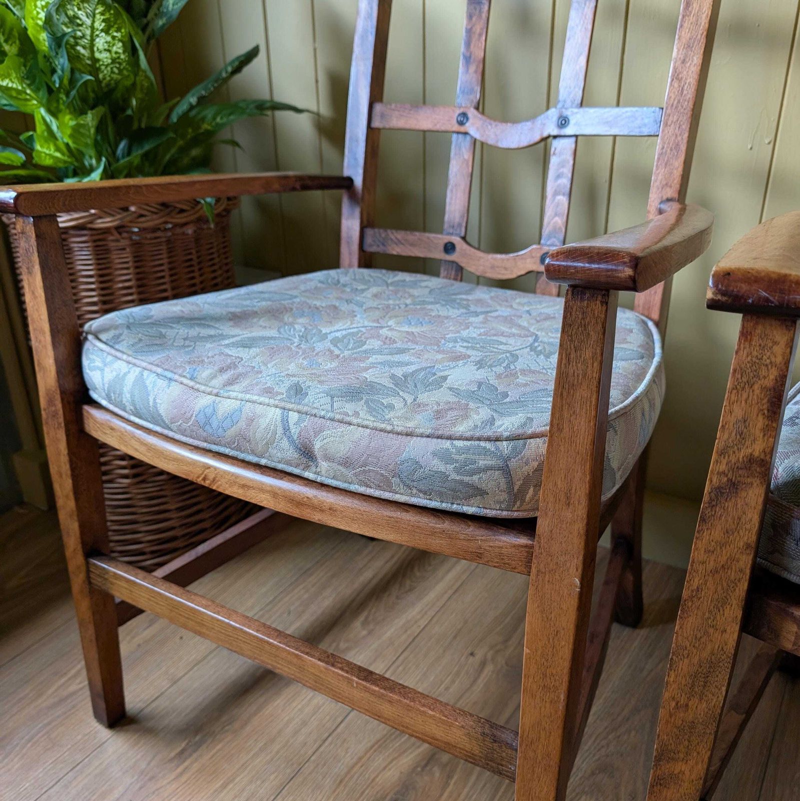 photo for sale Pair Of Arts And Crafts Oak Fireside Chairs