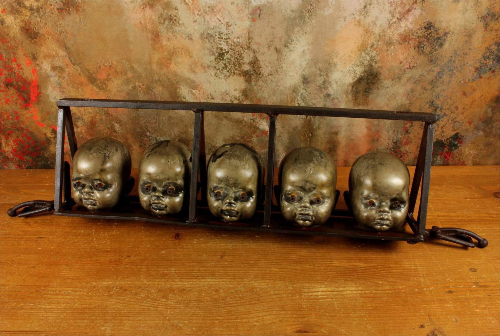 Set Of 5 Vintage Doll Head Factory Moulds In Frame. Freaky Macabre Curio. photo furniture