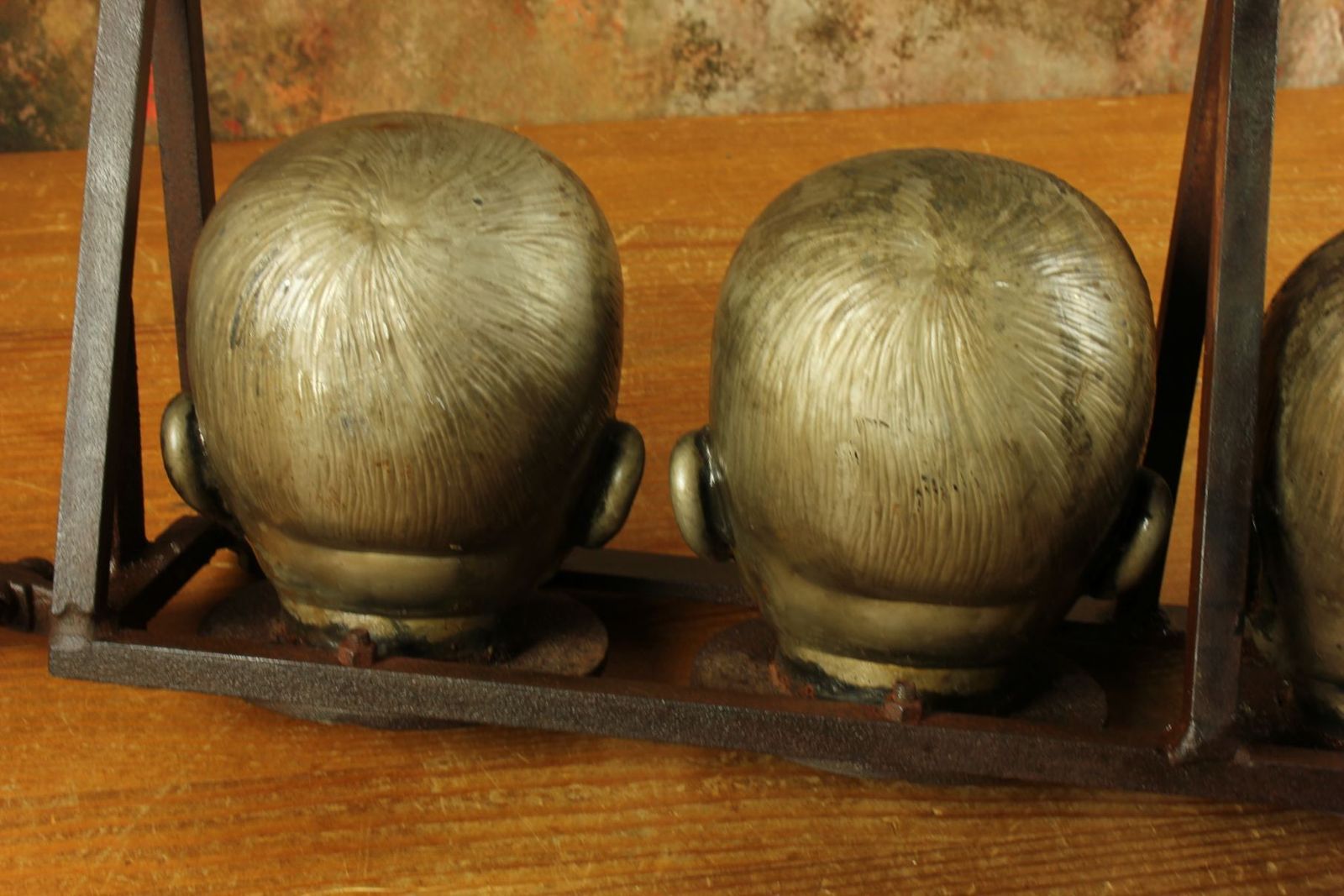 photo buy Set Of 5 Vintage Doll Head Factory Moulds In Frame. Freaky Macabre Curio.