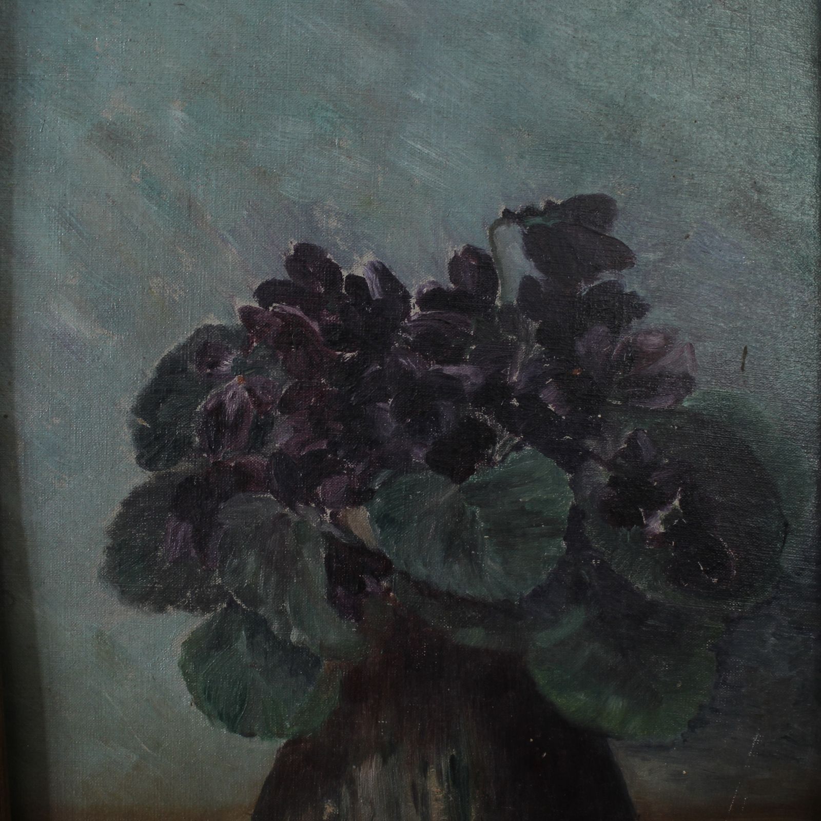 Antique French Floral Oil On Board Painting Of African Violets photo for sale