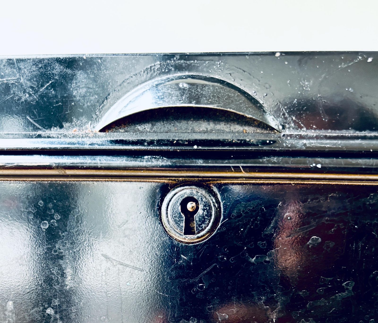 photo buy Vintage Industrial Black Metal Storage Tin Rustic Utility Box