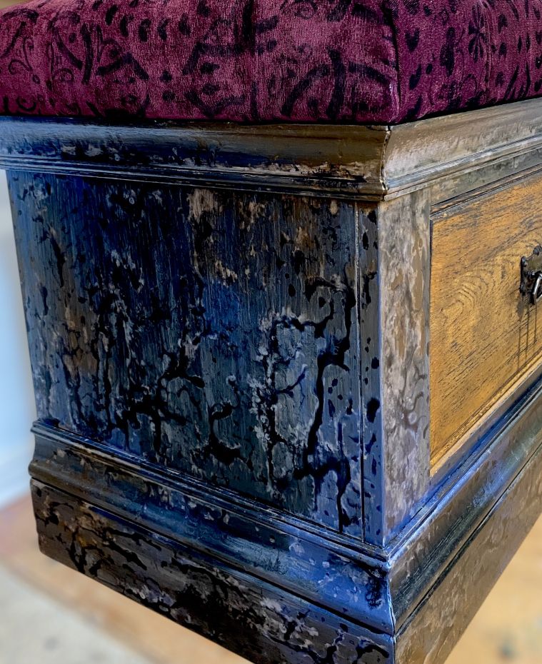 Hand Painted Oak Seat, Upholstered Hall Storage With Drawer photo for sale
