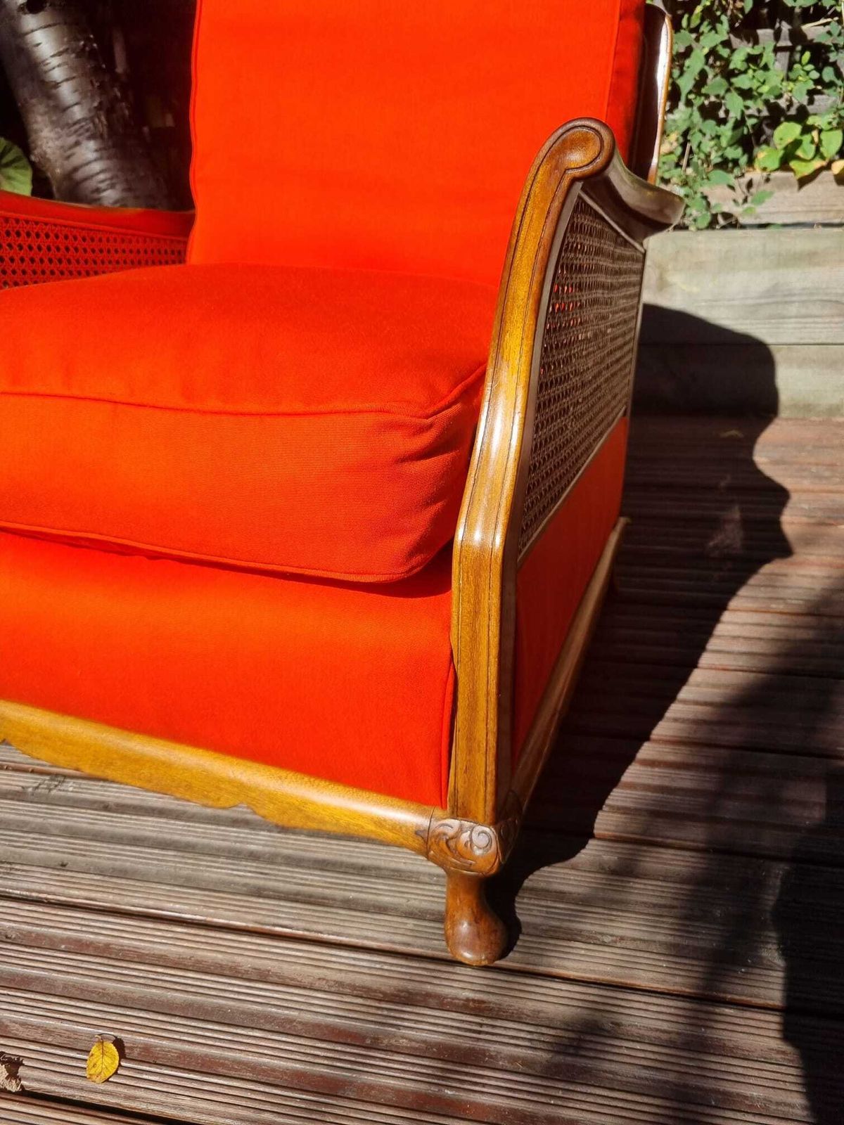 1920s French Style Bergere Suite   Burnt Orange, Walnut & Double Walled Cane photo buy