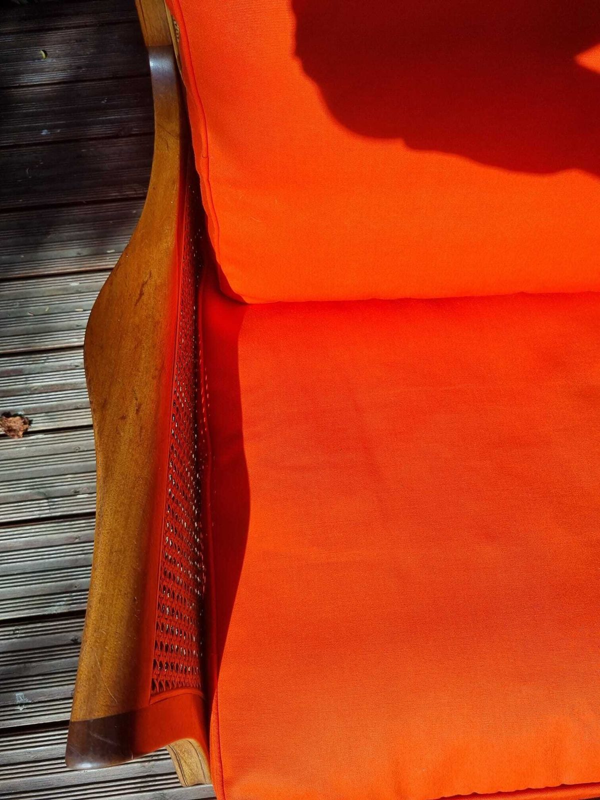 photo buy 1920s French Style Bergere Suite   Burnt Orange, Walnut & Double Walled Cane