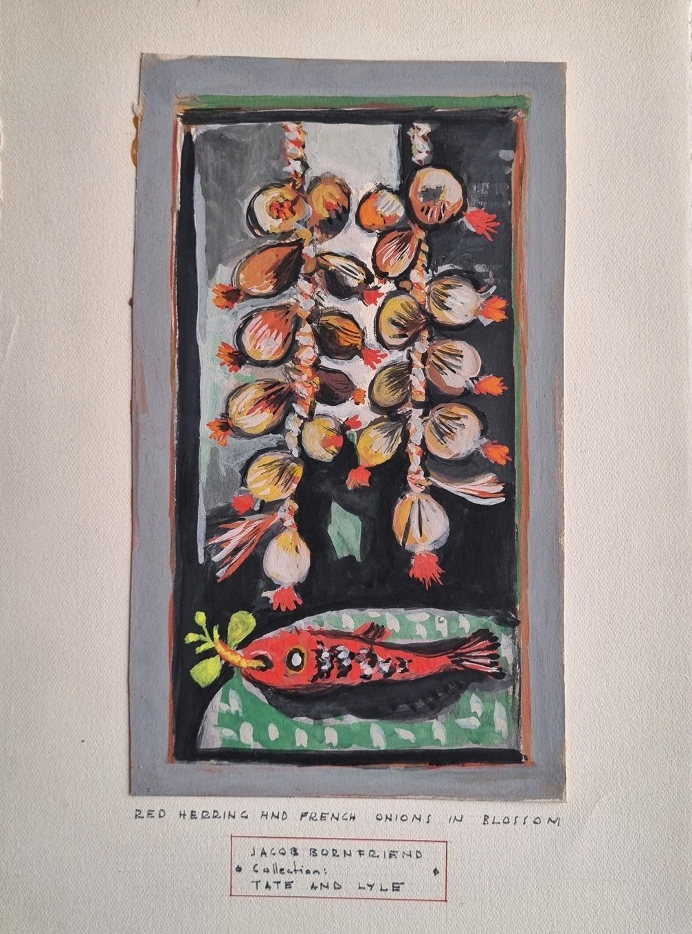 Jacob Bornfriend   Red Herring And French Onions (1969s Gouache Painting) photo Art