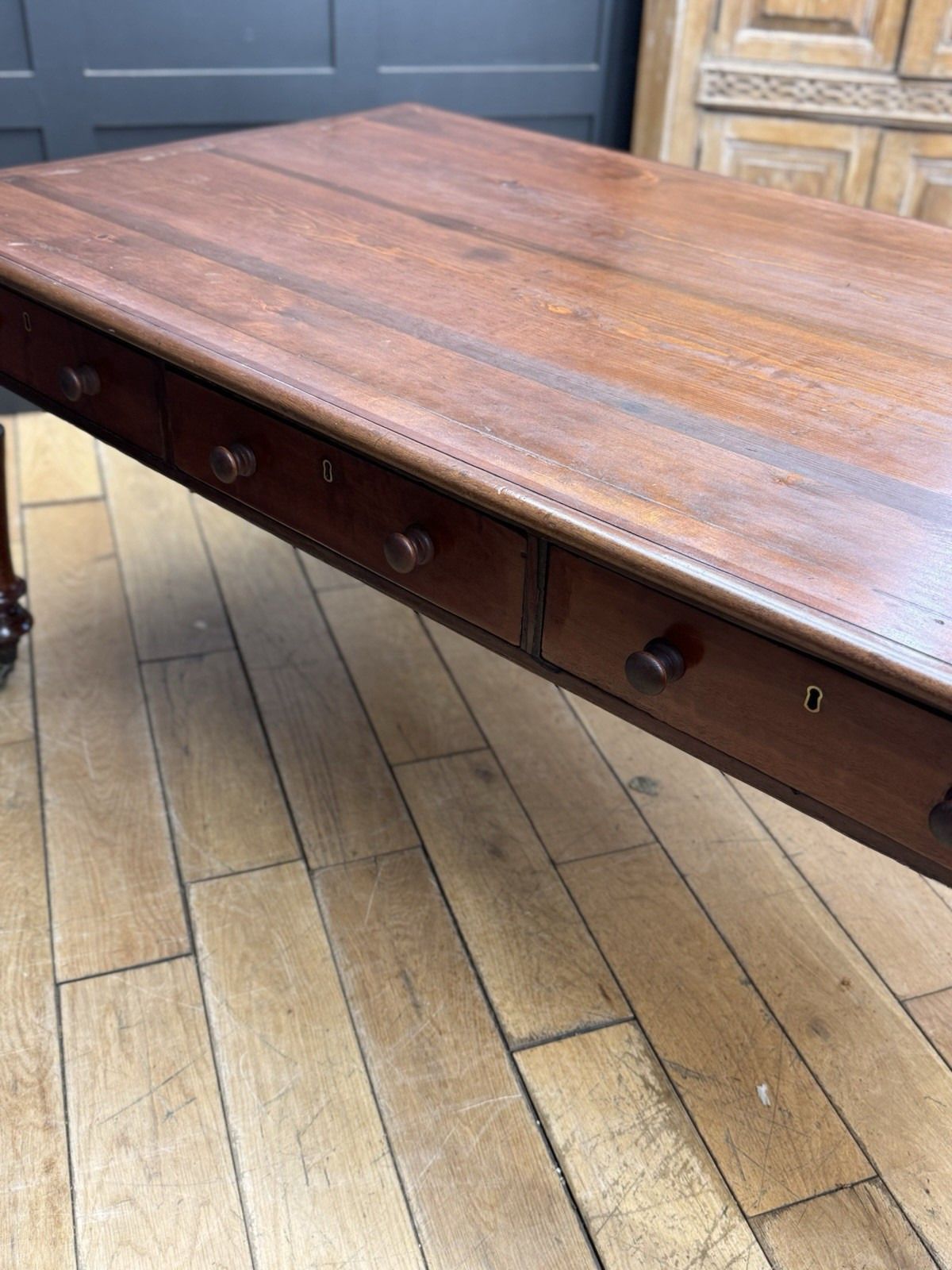 Antique Victorian Mahogany Library Table Desk Kitchen Dining Table With Drawers photo vintage