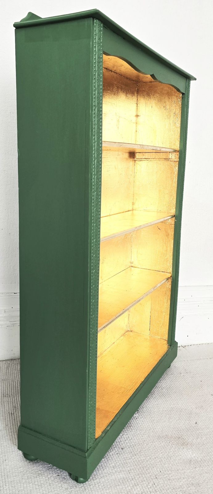 Antique Oak Painted Bookcase, Green And Gold Leaf. photo 550.0
