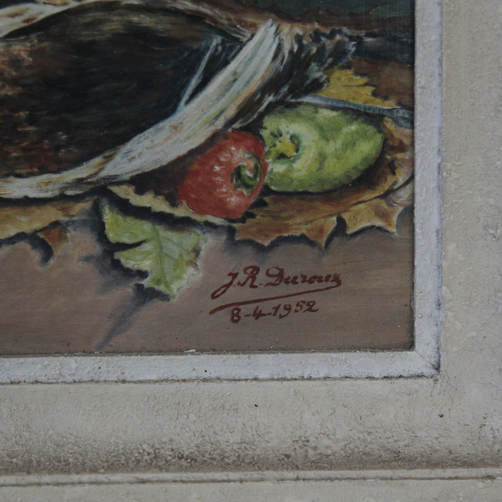 Antique French Mid Century Still Life, Oil On Board Dated 1952 photo for sale
