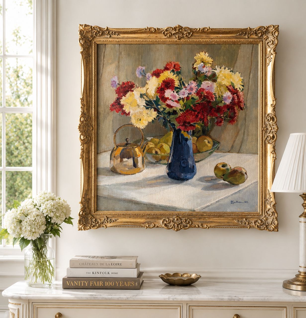 Fine Art Deco Still Life Impressionist Oil Painting C. 1931 Signed Original photo furniture