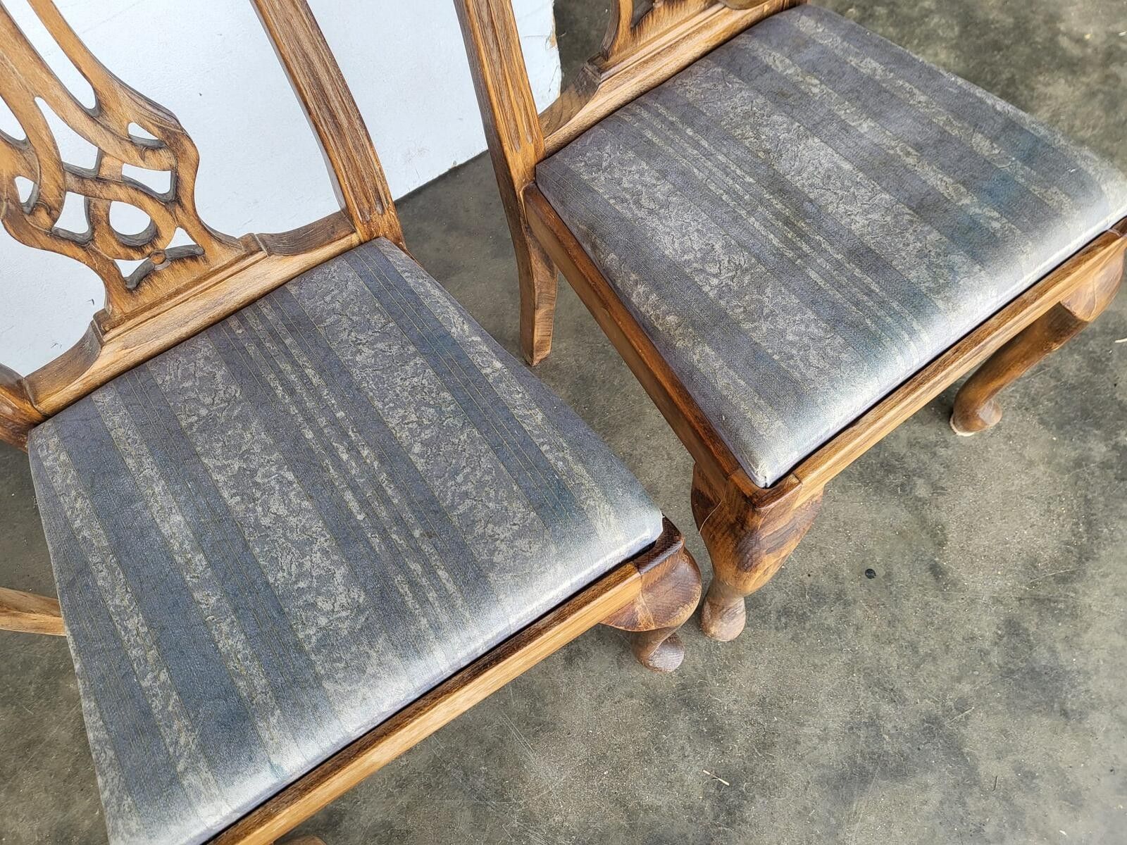 Furniture Six Antique Repro High Back Dining Chairs Cabriole Legs Carvers photo