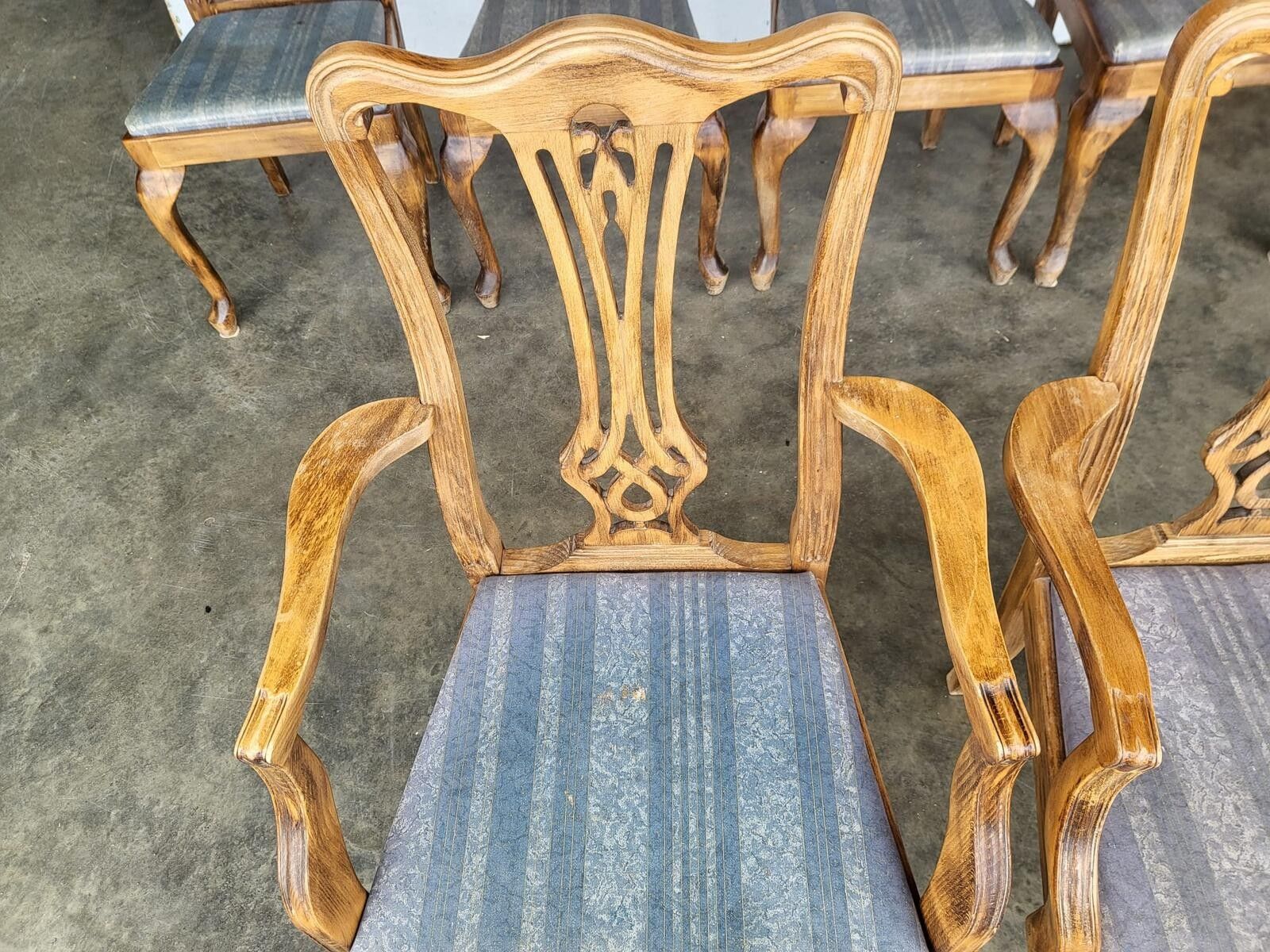 photo vinterior Six Antique Repro High Back Dining Chairs Cabriole Legs Carvers