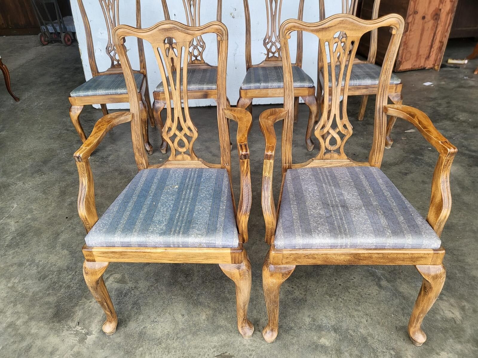 photo buy Six Antique Repro High Back Dining Chairs Cabriole Legs Carvers