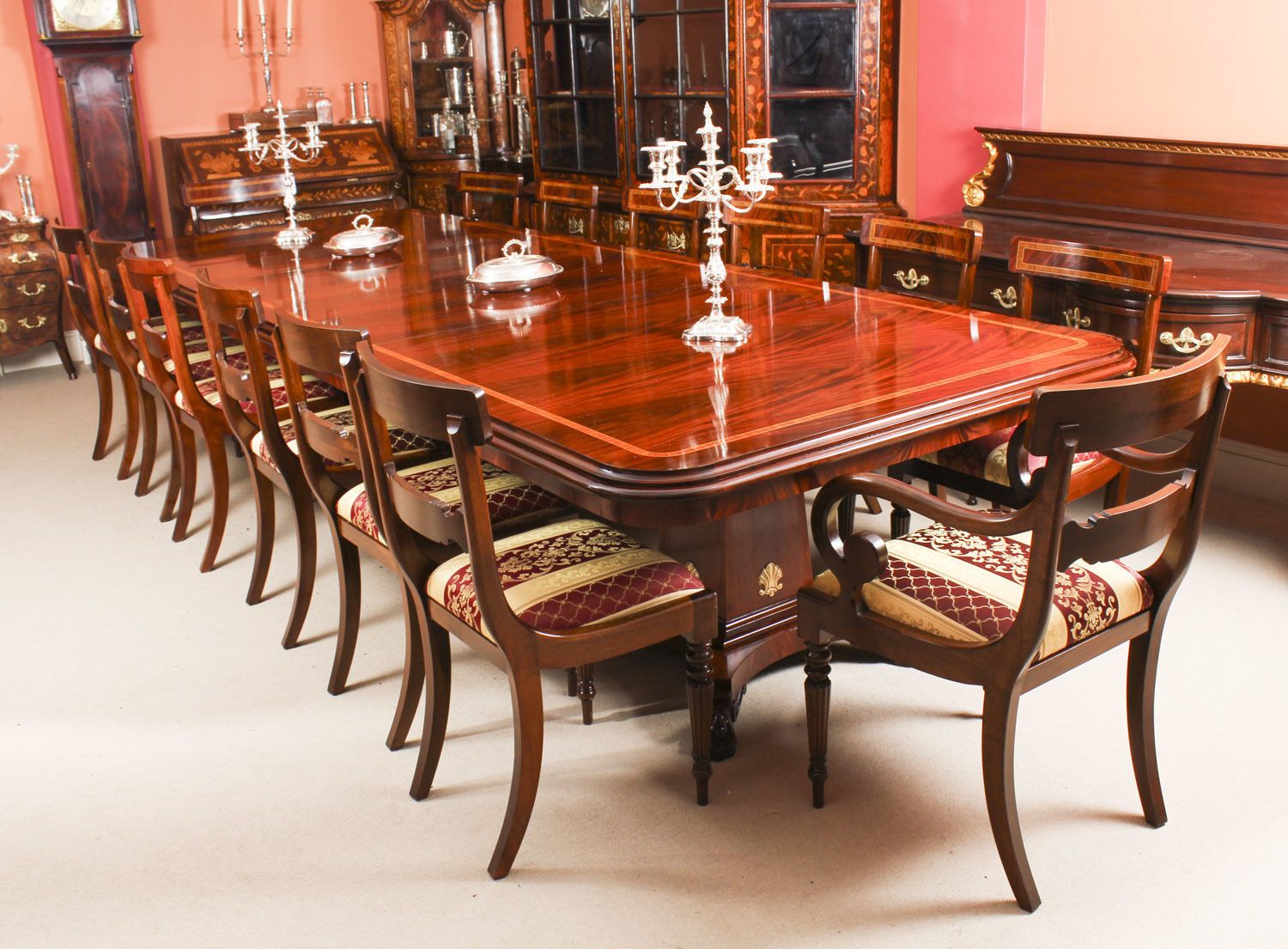 Bespoke Regency Revival Twin Base Dining Table & 14 Chairs 21st C photo for sale