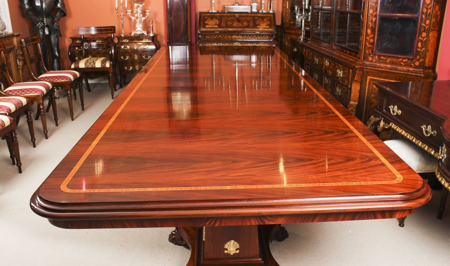 Bespoke Regency Revival Twin Base Dining Table & 14 Chairs 21st C photo vinterior