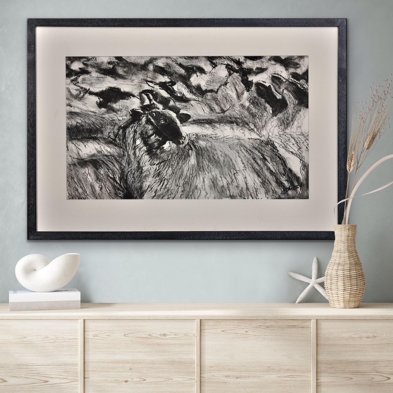 Susan Pomery Wilks. A Flock Of Clun Forest Sheep. Pastel et fusain encadrés sur papier. Art britannique moderne. Élevage de races locales dans l'ouest du Pays de Galles. photo buy