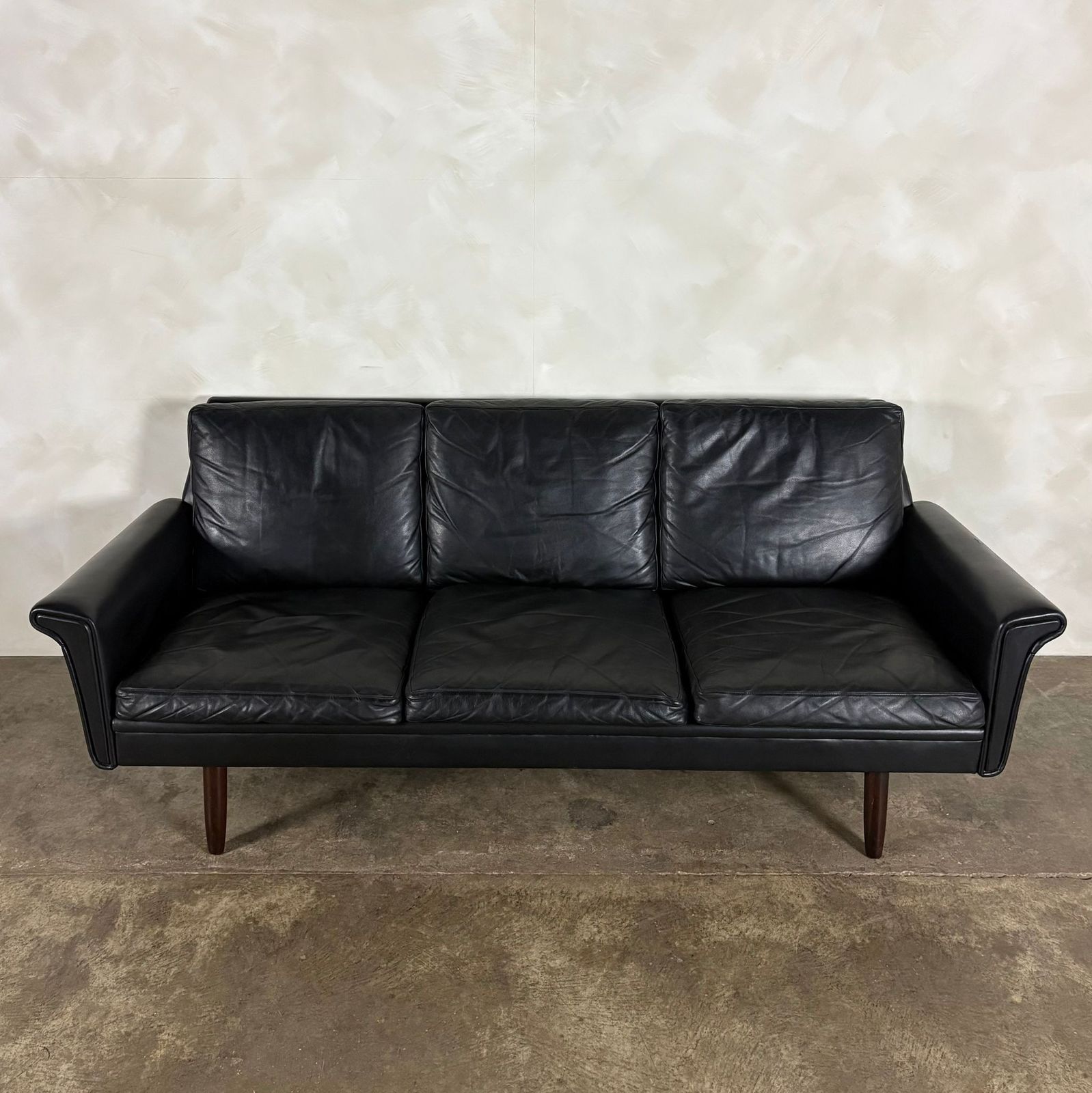 Black Leather Three Seater Sofa Danish 1960s Mid Century Retro Mcm photo 1295.0