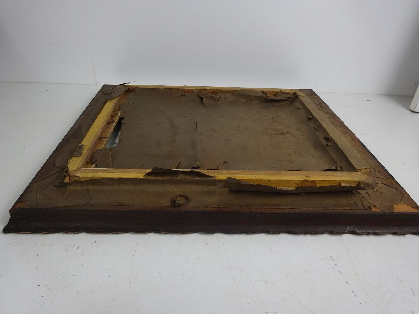 Reclaimed Victorian Carved Oak Picture Frame, With Glass & Gold Matting photo vintage