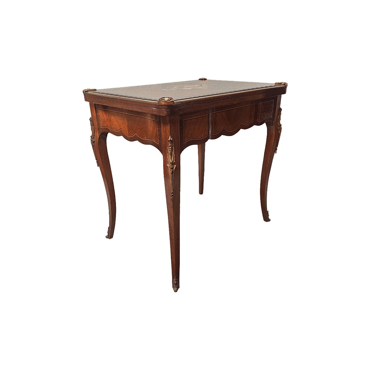 photo vintage French Louis XV Style Gaming Table With Marquetry, 1960s