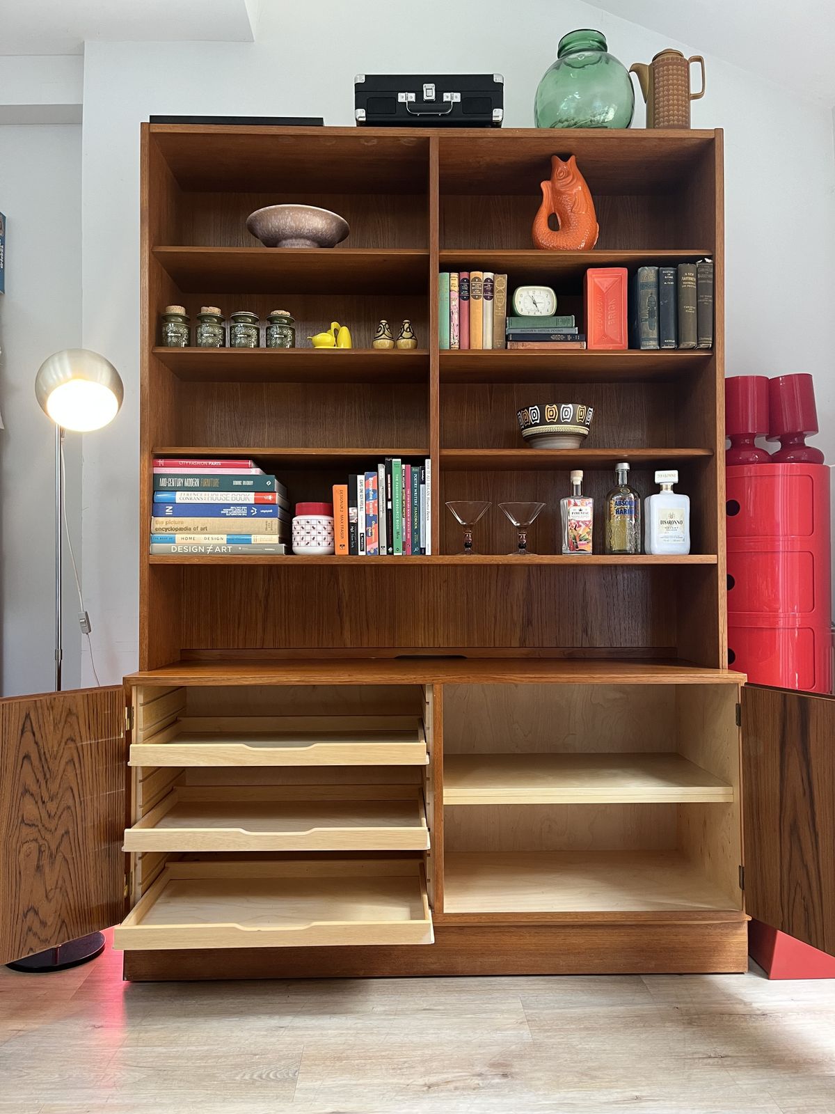 photo buy Teak Mid Century Modular Poul Hundevad Teak Bookcase Cabinet Wall Unit