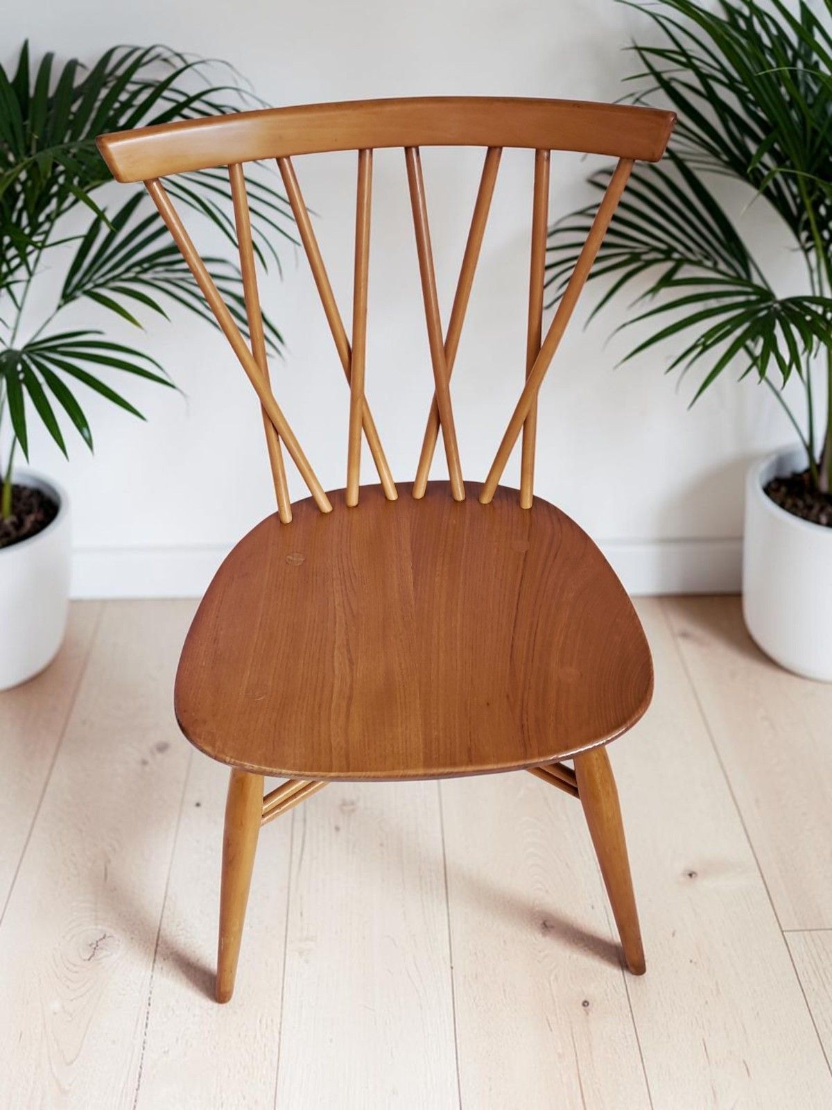 Pair Vintage Ercol Candlestick Dining Chairs Model 376 Mid Century Elm Beech 196 photo vinterior
