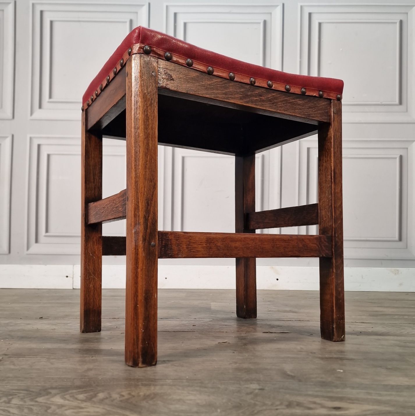 Vintage Rustic Country Stool Kitchen Seat Piano Pub Retro Solid Wooden Oak photo for sale