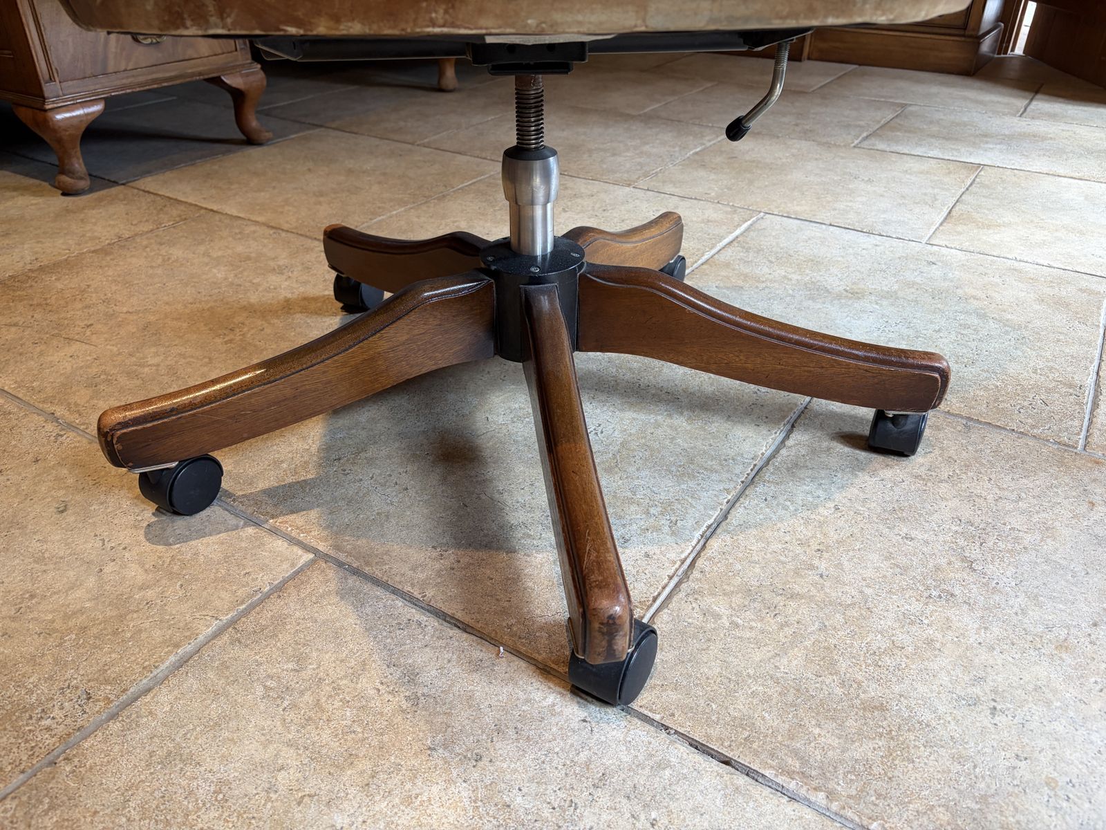 Leather Desk Chair On Casters photo for sale
