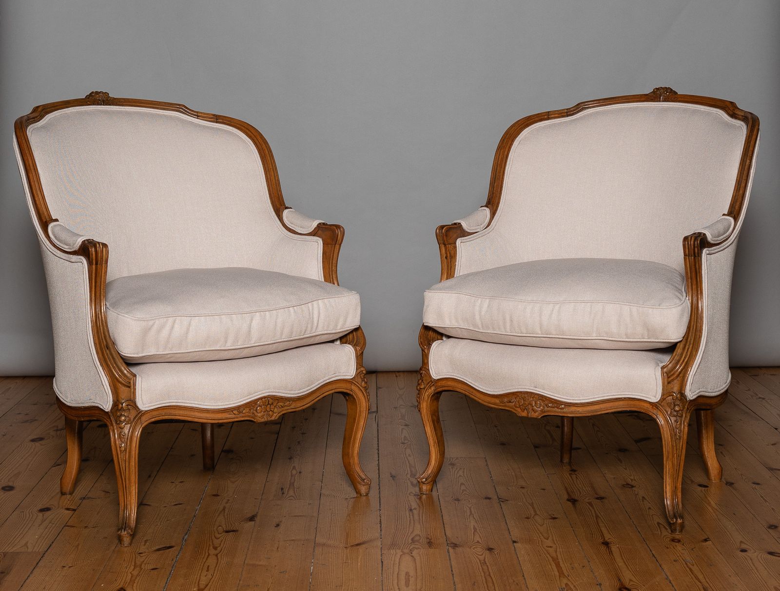 Pair Of Large French Louis XV Style Carved Walnut Armchairs photo furniture