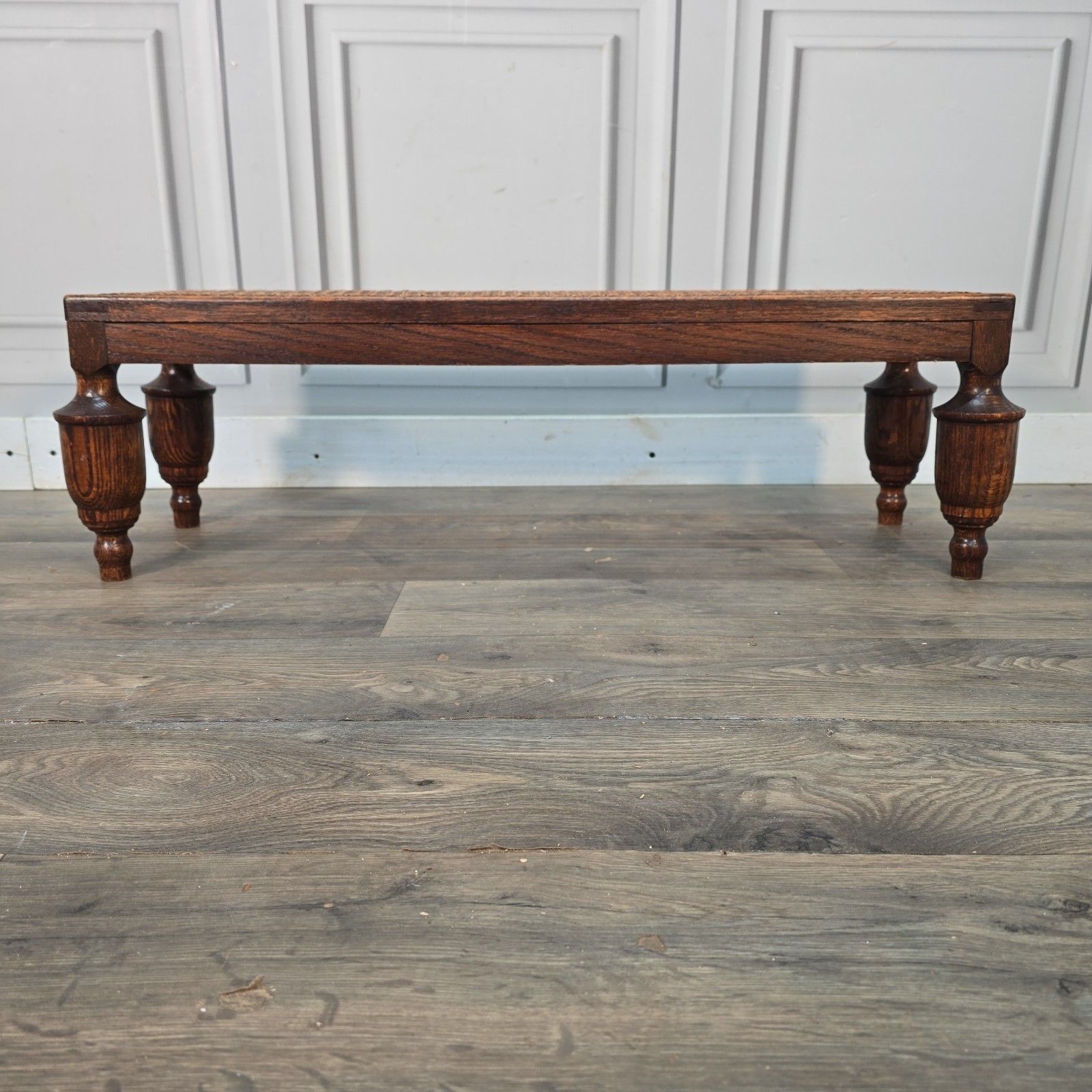 photo for sale Antique Edwardian Oak Footstool Cane Fireside Fender Stool Bench Solid Wood