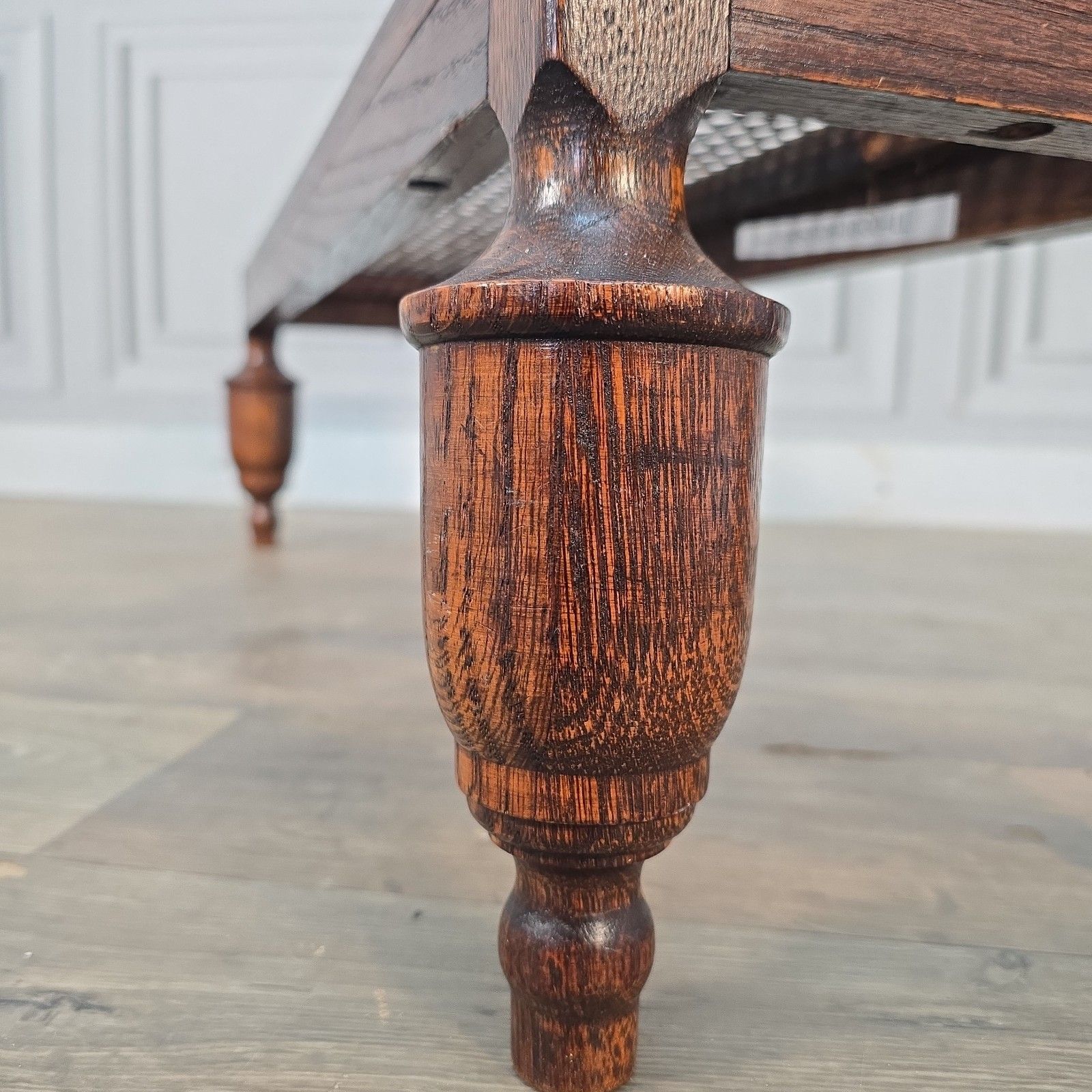 photo vinterior Antique Edwardian Oak Footstool Cane Fireside Fender Stool Bench Solid Wood