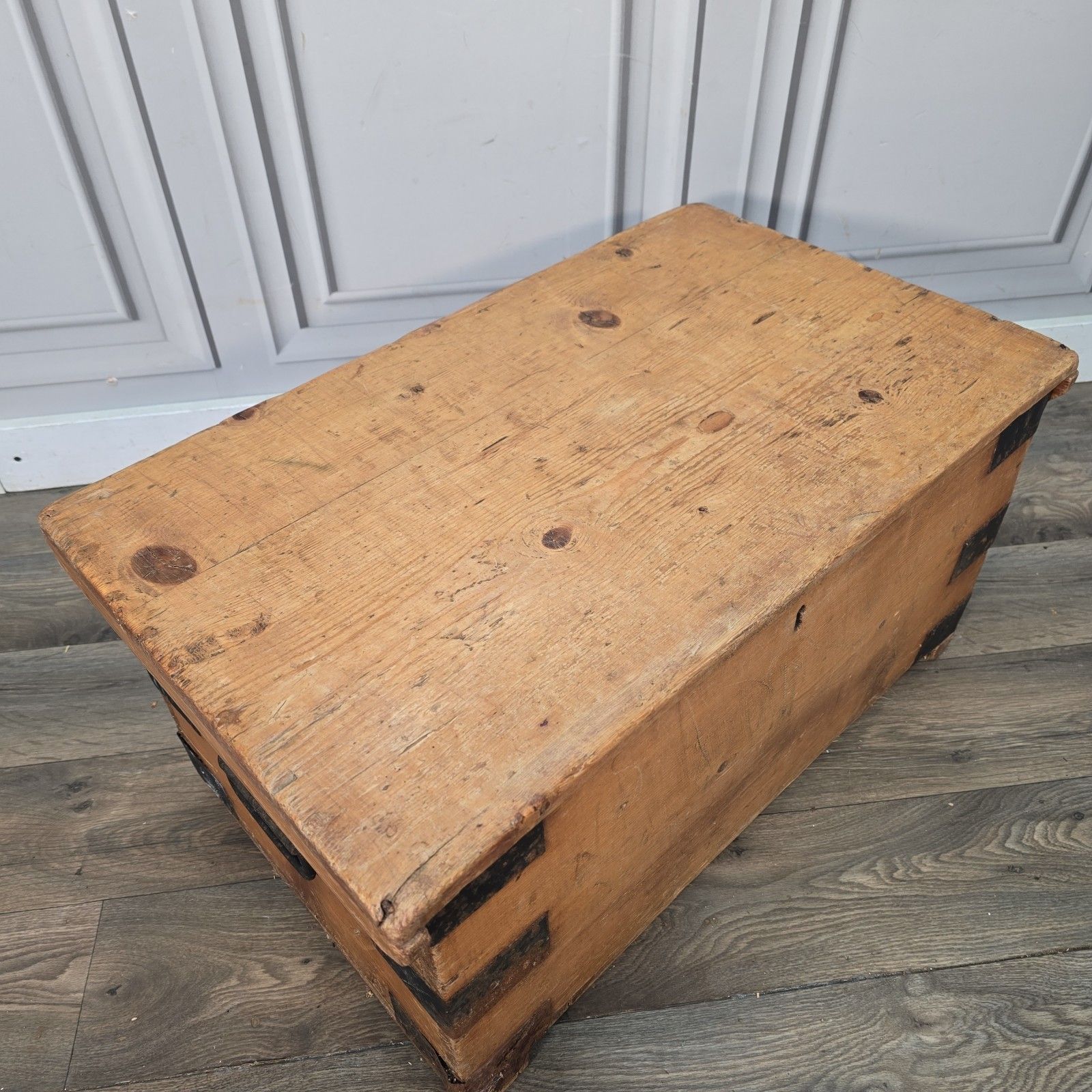 Antique Pine Blanket Chest Small Victorian Storage Trunk Wooden Tool Box Rustic photo 190.0