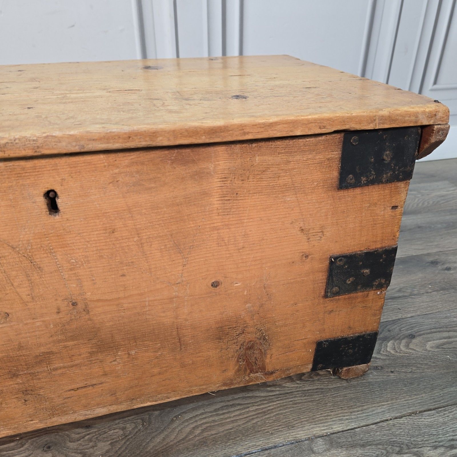 photo for sale Antique Pine Blanket Chest Small Victorian Storage Trunk Wooden Tool Box Rustic