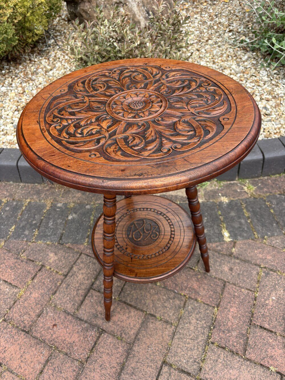 Arts & Crafts Carved Walnut Side Table