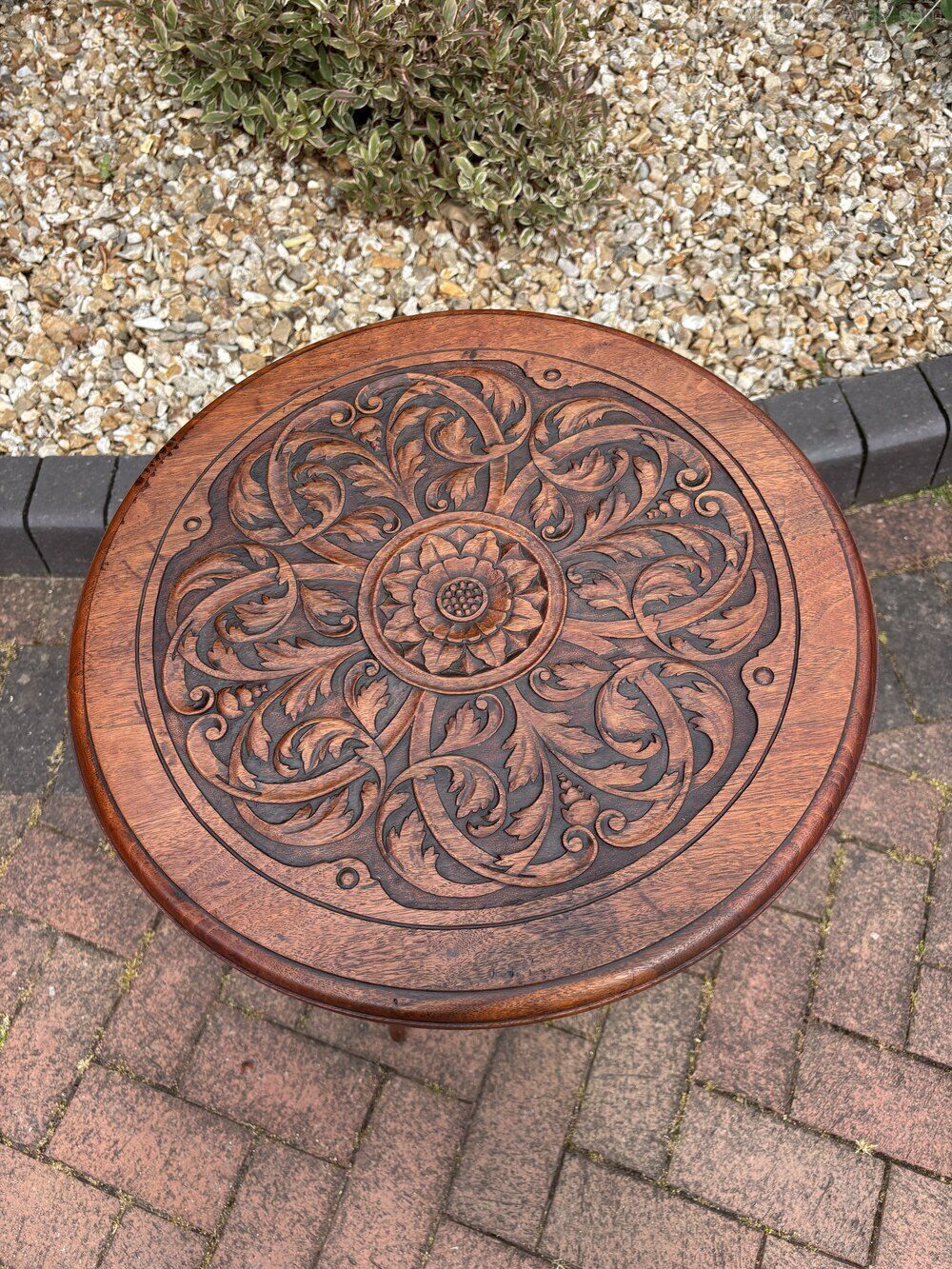 Arts & Crafts Carved Walnut Side Table photo 490.0