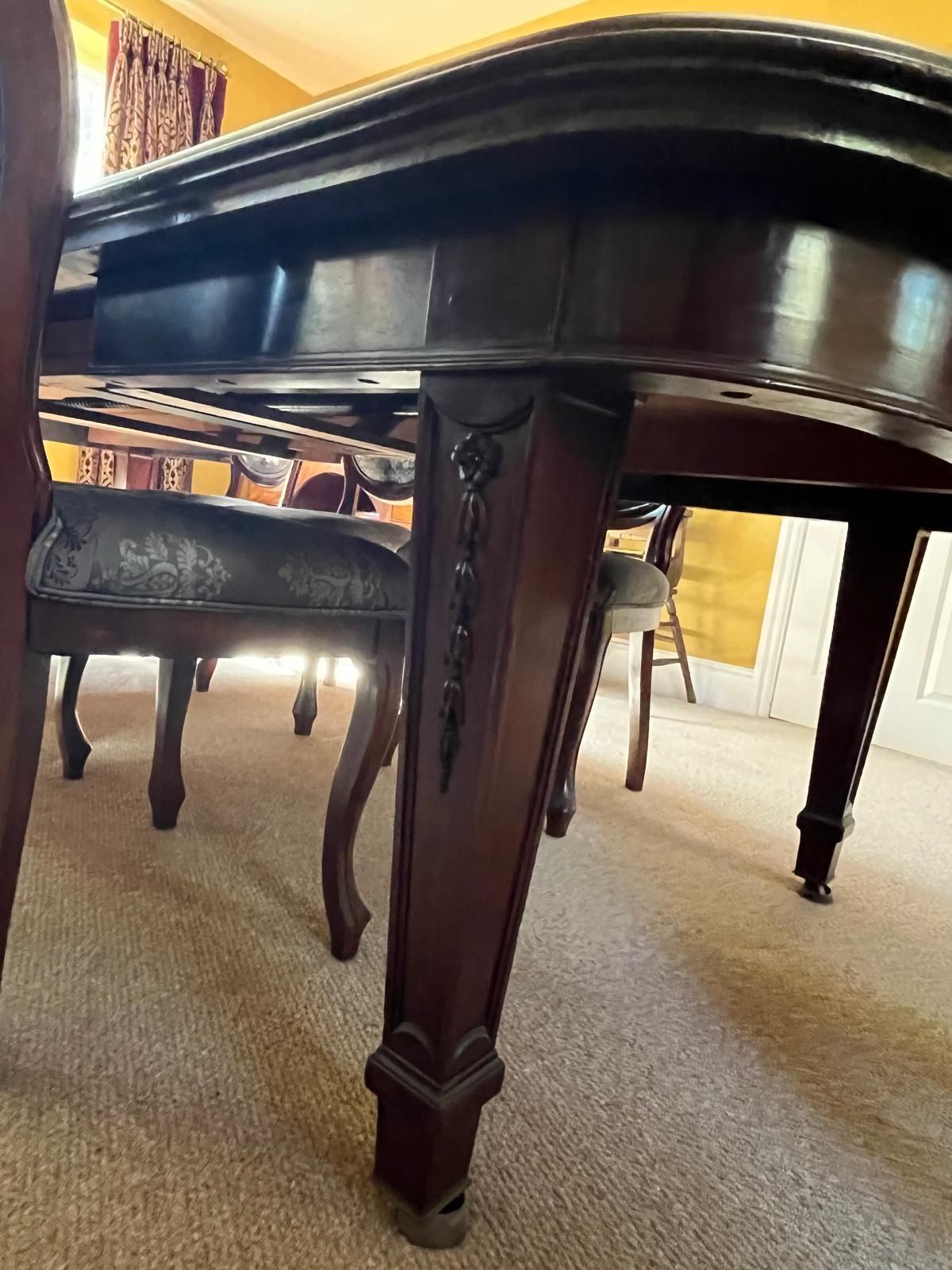 Edwardian Mahogany 3 Leaf Extending Dining Table Double Worm Screw And Handle, Square Tapering Legs photo furniture