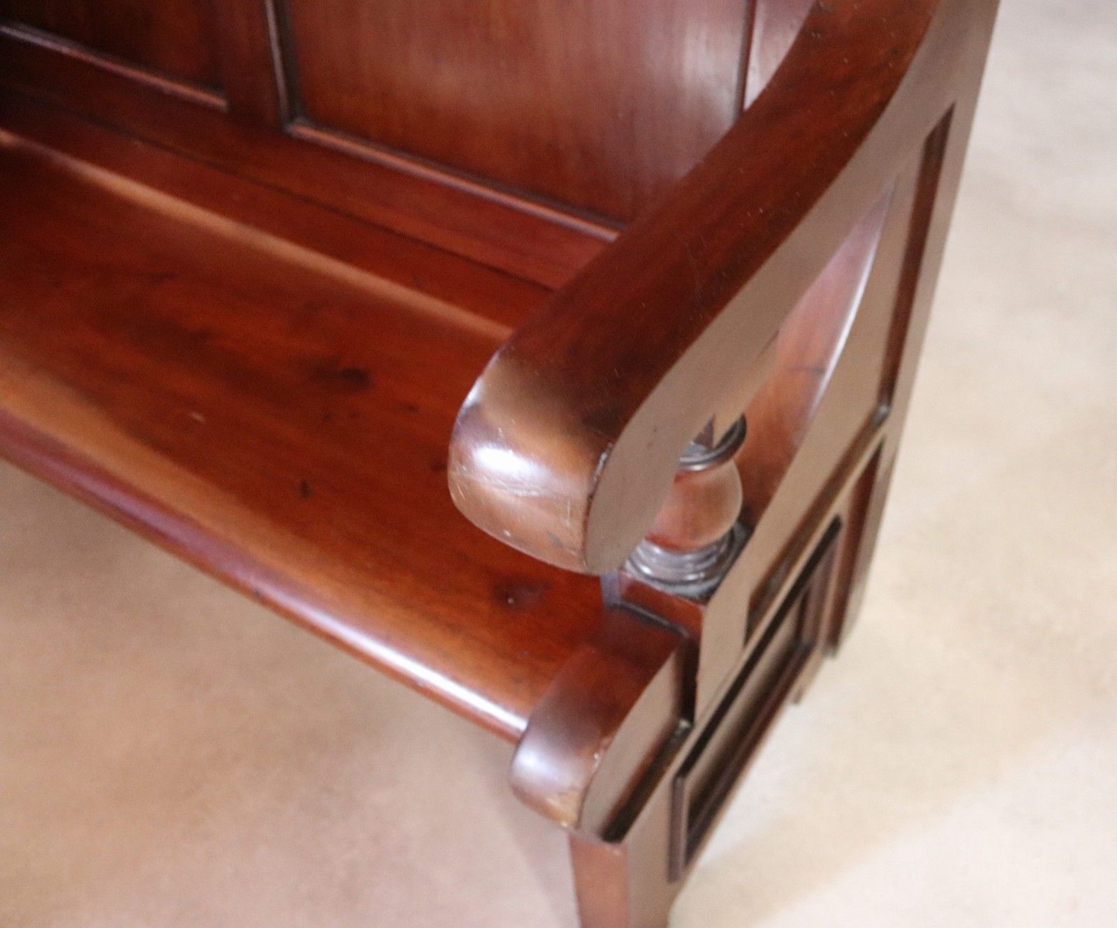 Antique Victorian Mahogany Hall Settle Bench With Panelled High Back C.1890 photo vinterior
