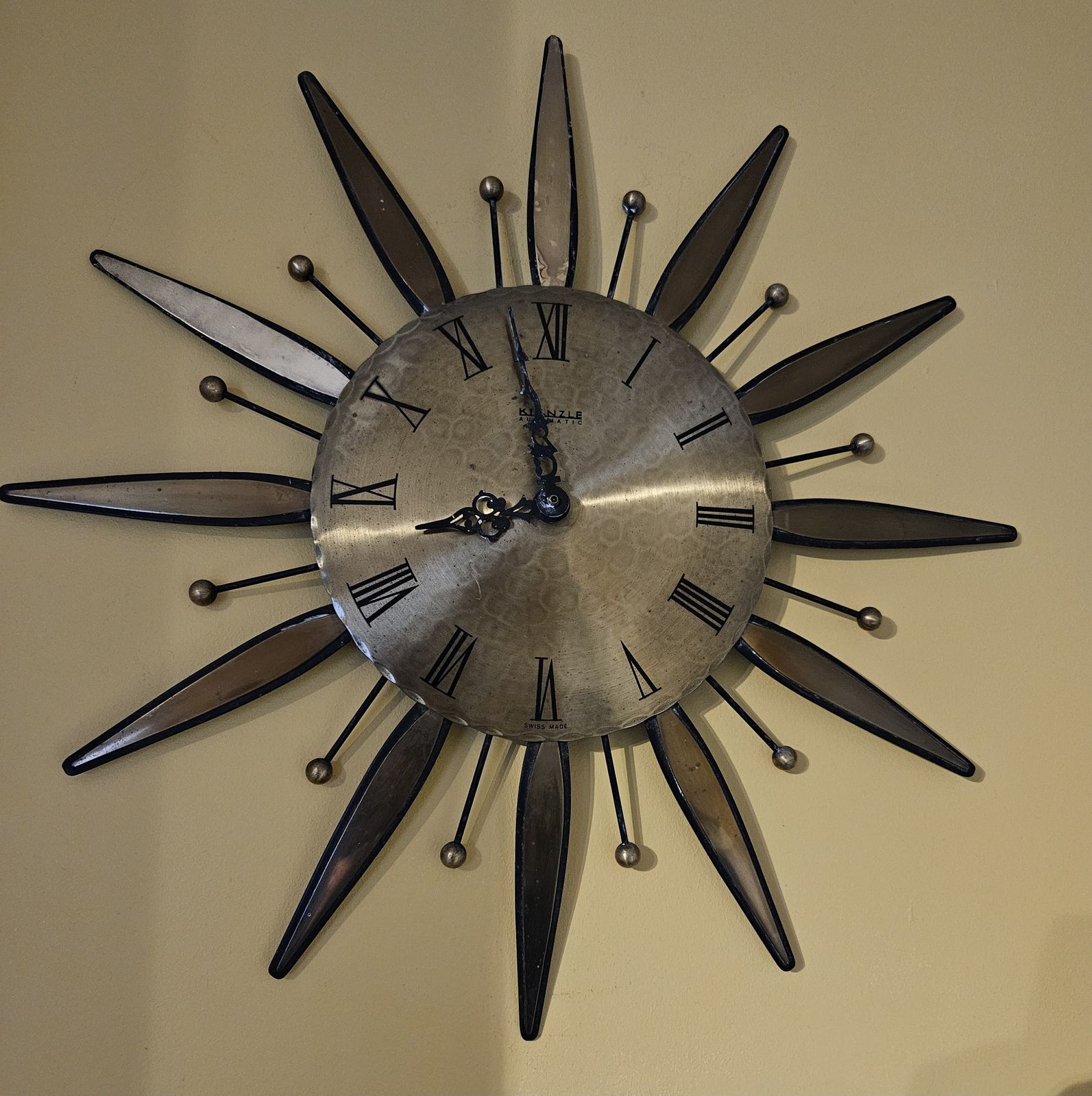Kienzle Vintage Mid Century Automatic Sunburst Starburst Clock