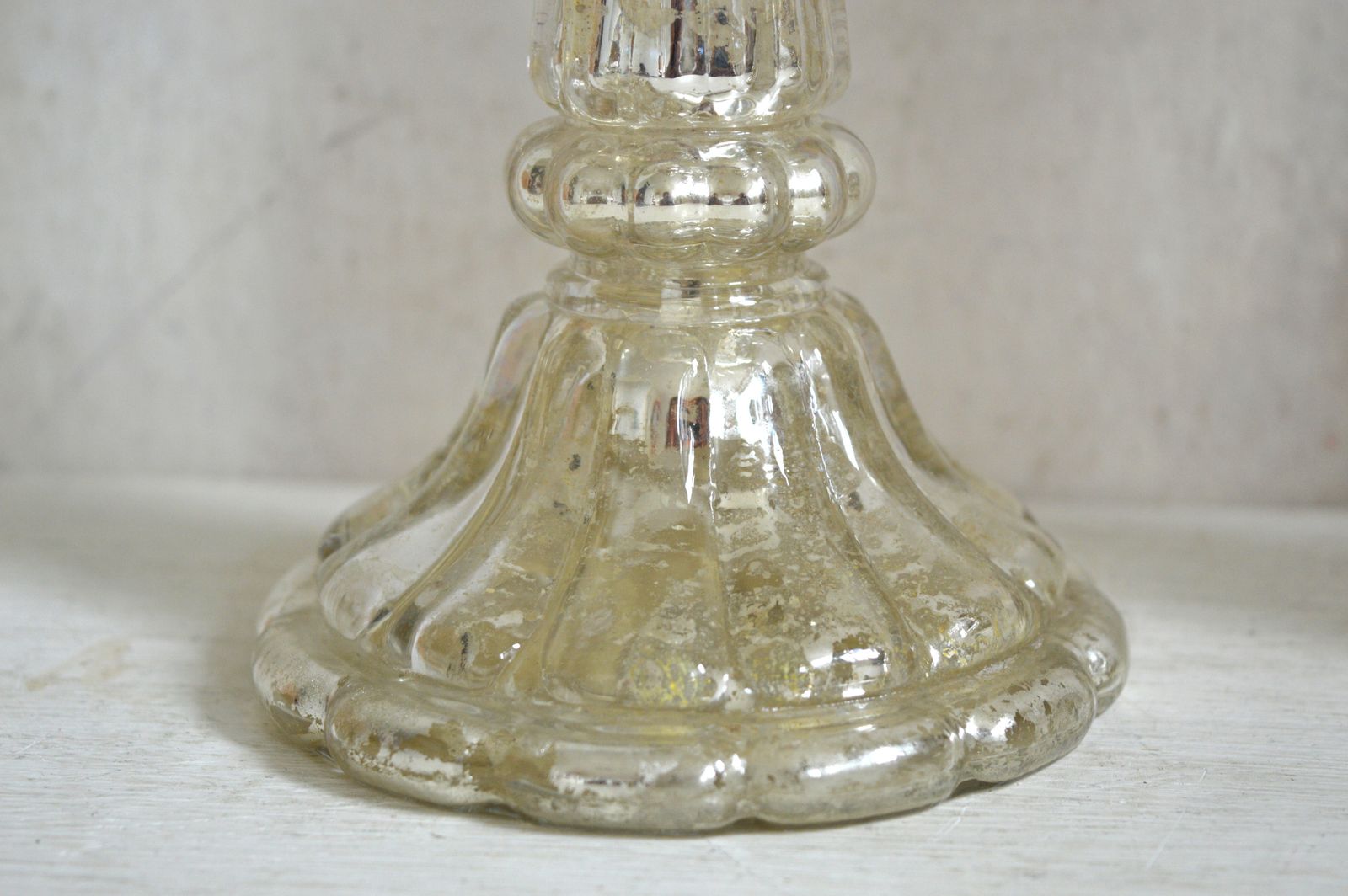 Rare Vintage Set Of 2 Mercury Glass Candle Stick Holders With Silver Bobeche 21x11cm photo 55.0