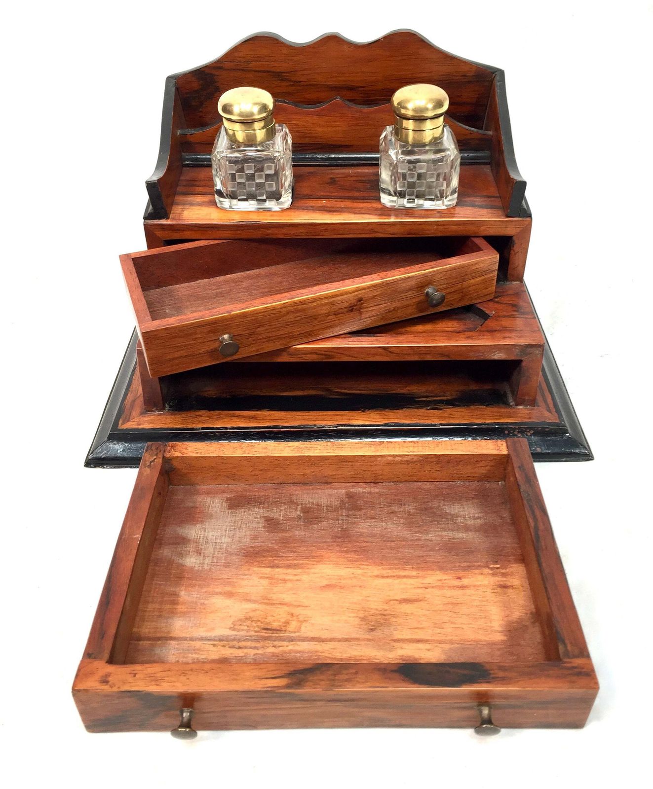 Antique Victorian Wooden Desktop Writing Inkstand / Stationery Letter Rack photo vintage