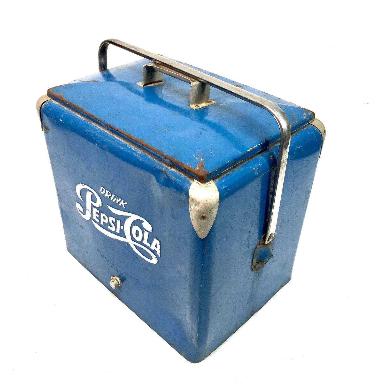Antique Advertising   Original Blue Metal Pepsi Cola Picnic Cooler Box C.1950 photo 325.0