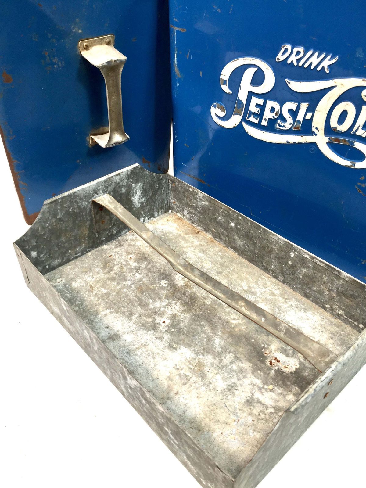 photo for sale Antique Advertising   Original Blue Metal Pepsi Cola Picnic Cooler Box C.1950
