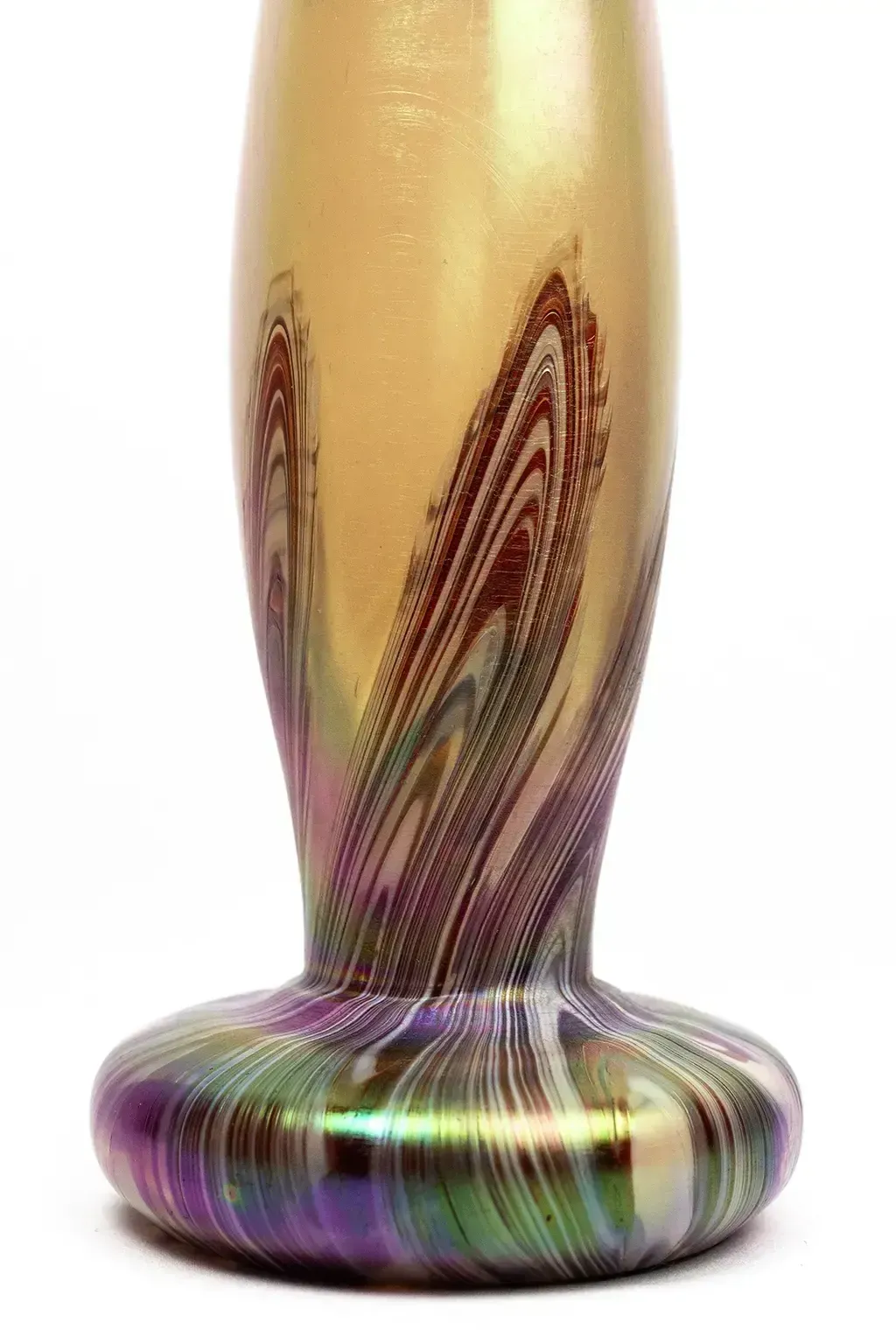 Art Nouveau Vase In Iridescent Marbled Glass, In The Style Of Loetz — Gilt Metal Mount, Bohemia, Circa 1900 photo buy