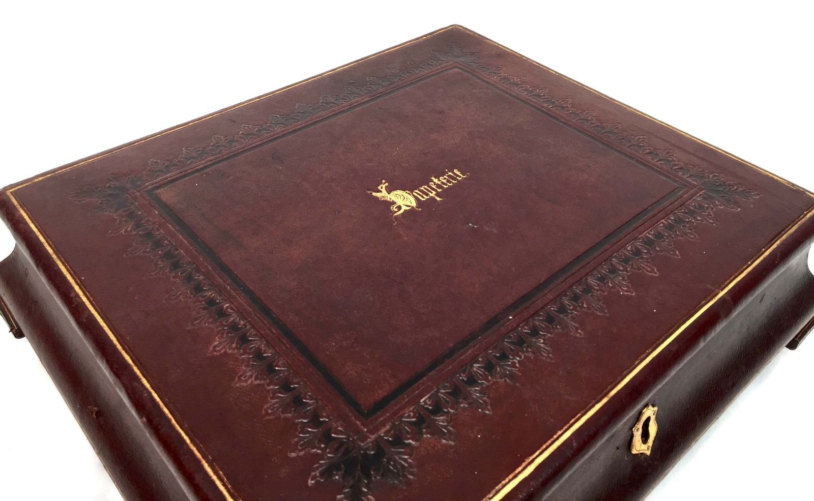 Antique Victorian Burgundy Leather Bound Stationery Box / Writing Storage Chest photo 139.0