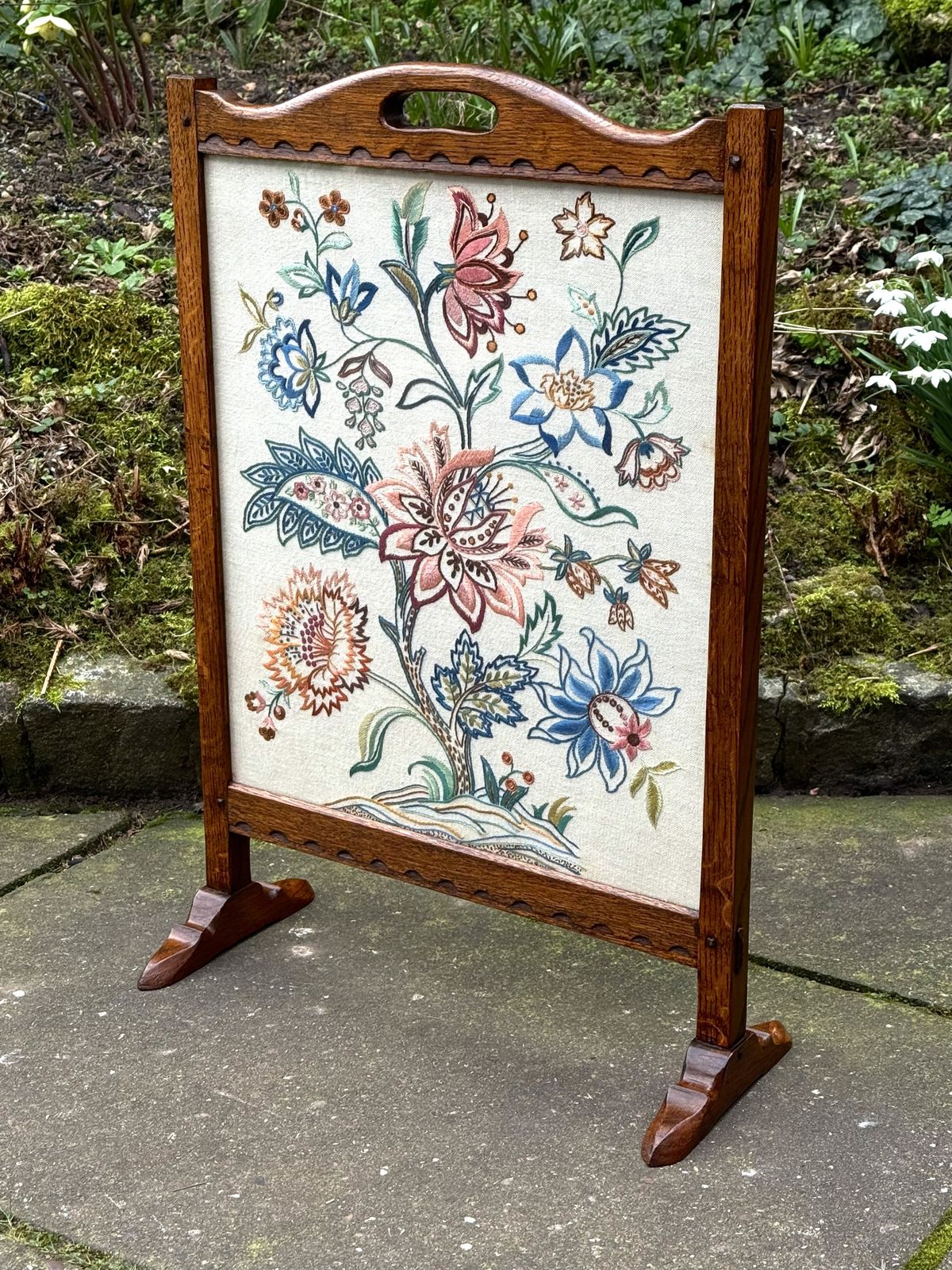 A Rupert / Nigel Griffiths Monastic Carved Oak Fire Screen / Stand photo buy