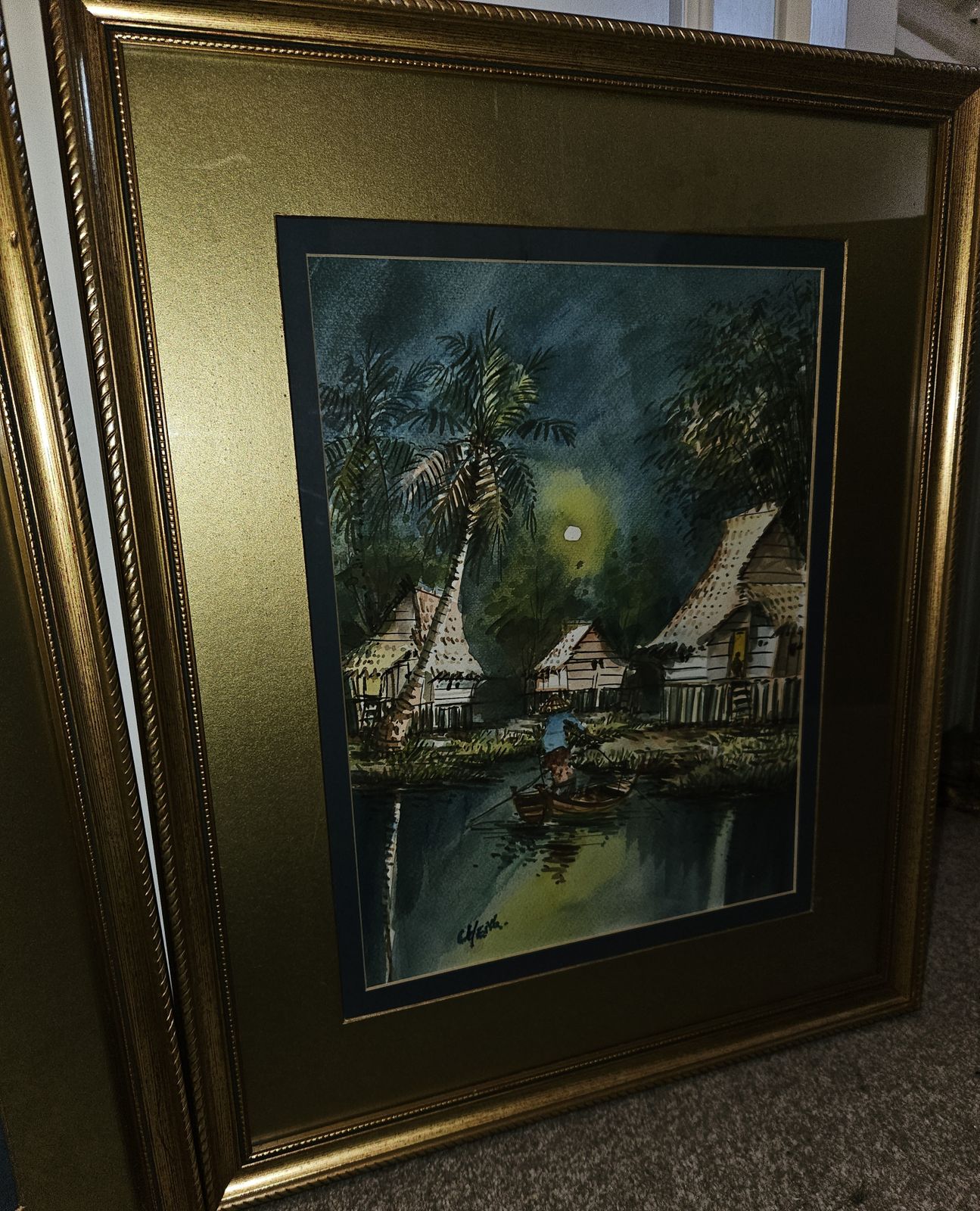 Original Watercolor Paintings Of Lake Scenes By Artist Cheng Gold Frames X 2 photo 150.0