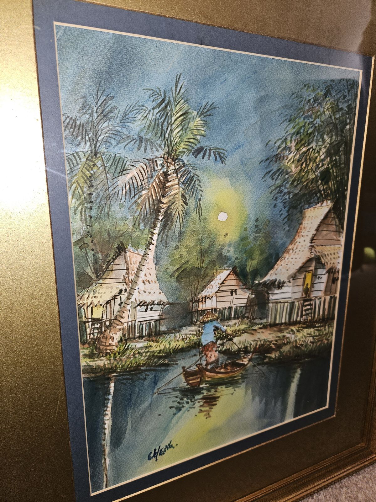 Original Watercolor Paintings Of Lake Scenes By Artist Cheng Gold Frames X 2 photo vinterior
