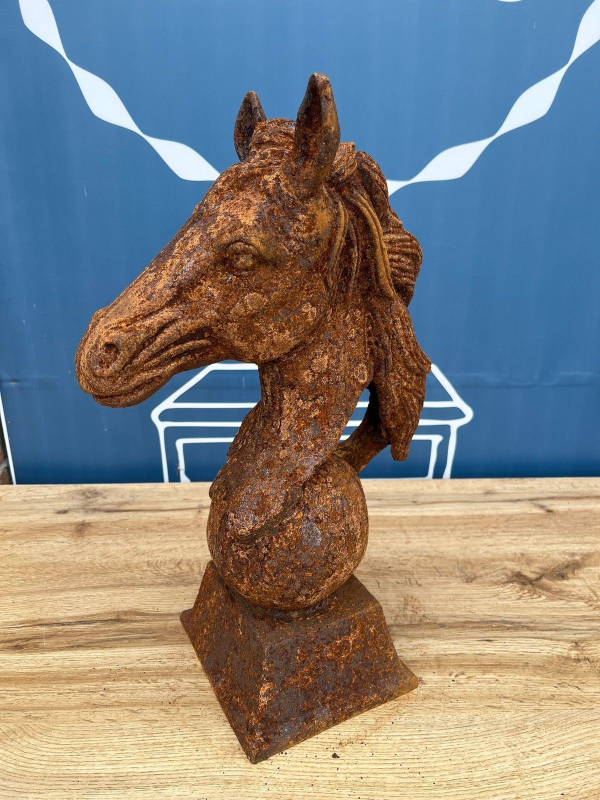 110.0 Antique Style Rusty Cast Iron Horse Head Bust Garden Interior Sculpture 12.5kg photo